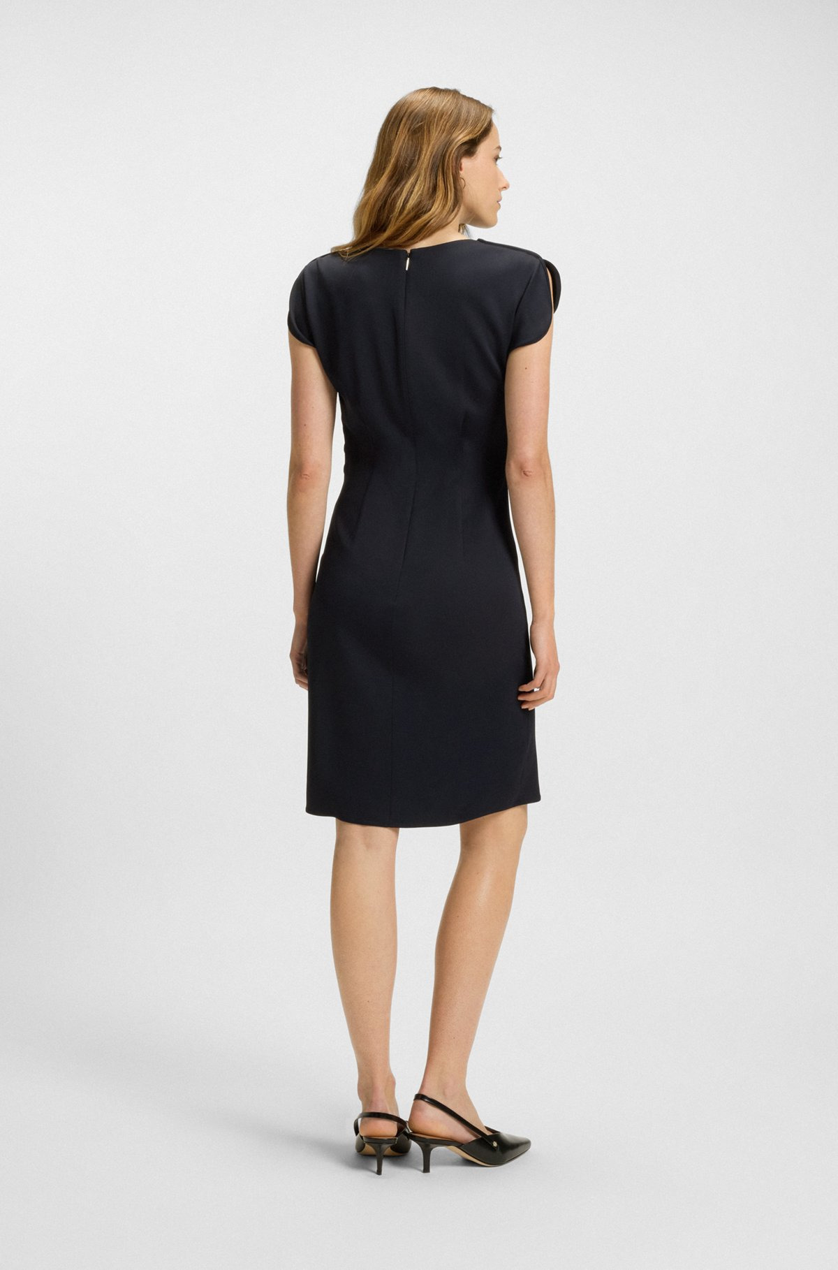 DRAPE-NECKLINE DRESS WITH GATHERED DETAIL - 4