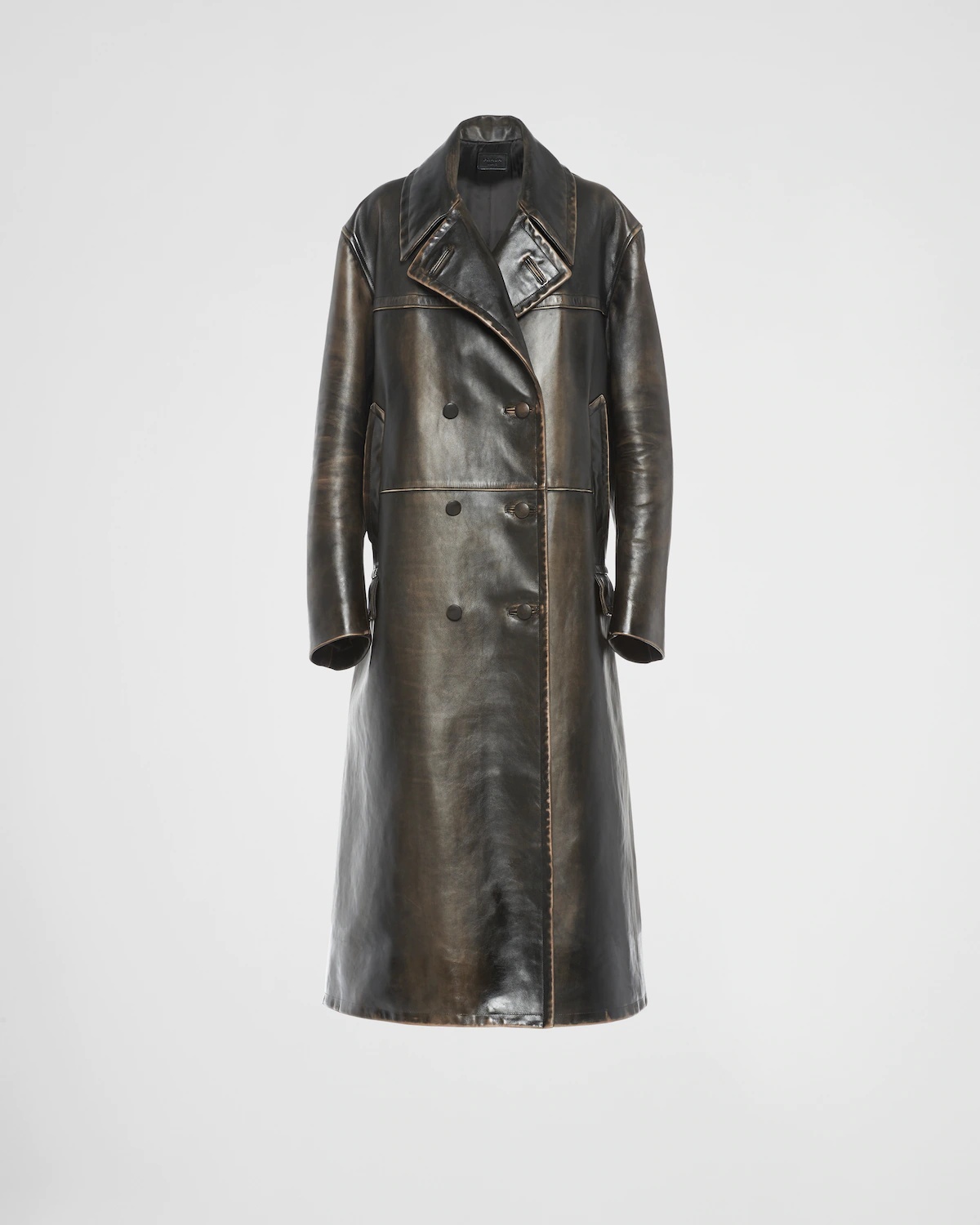 Double-breasted leather coat - 1