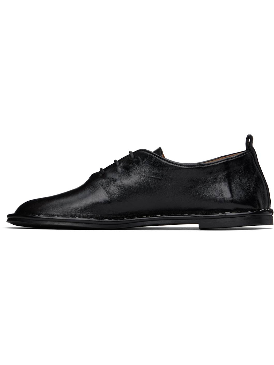 Black Leather One Cut Oxfords - 3