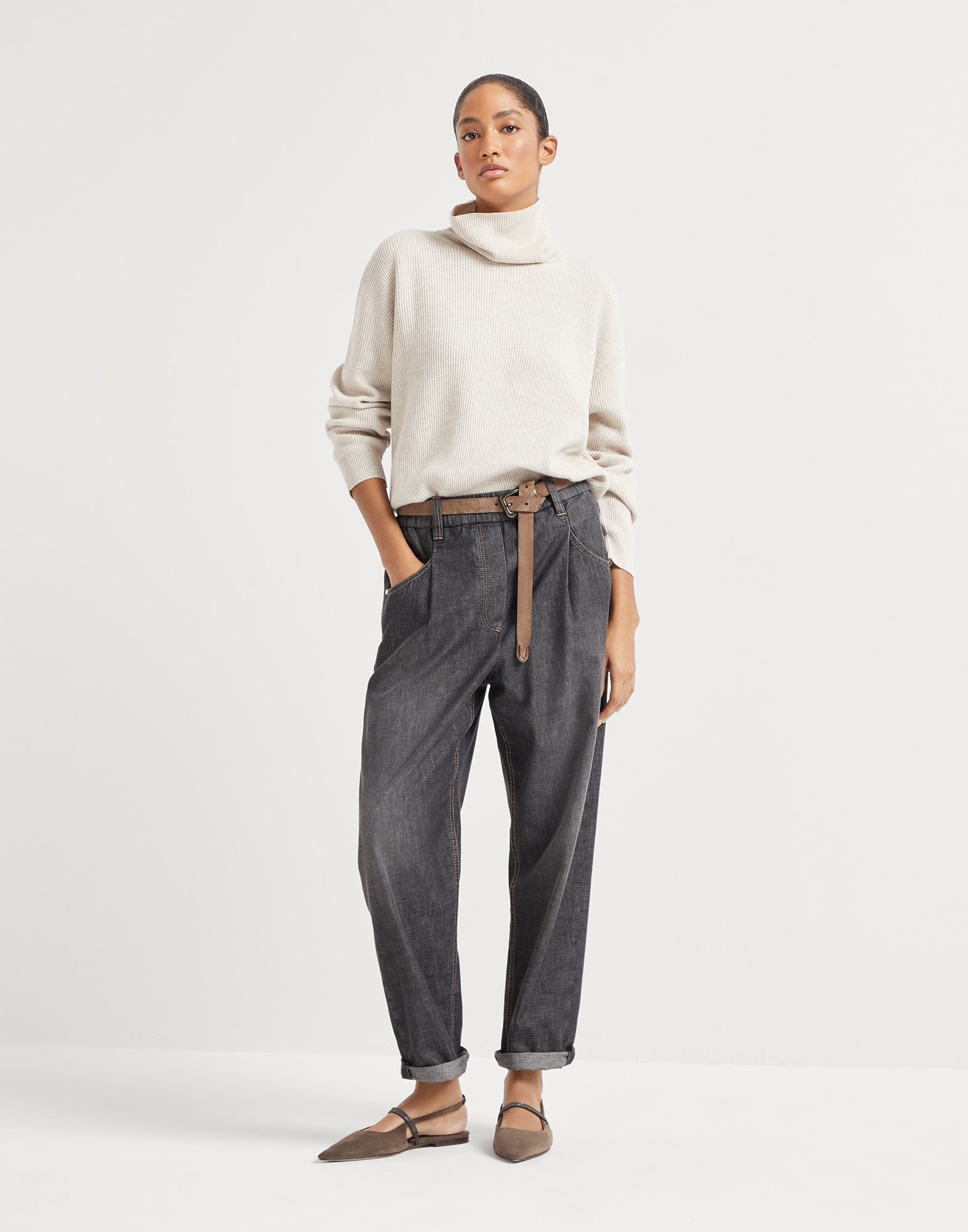 Cashmere English rib turtleneck sweater with monili - 5