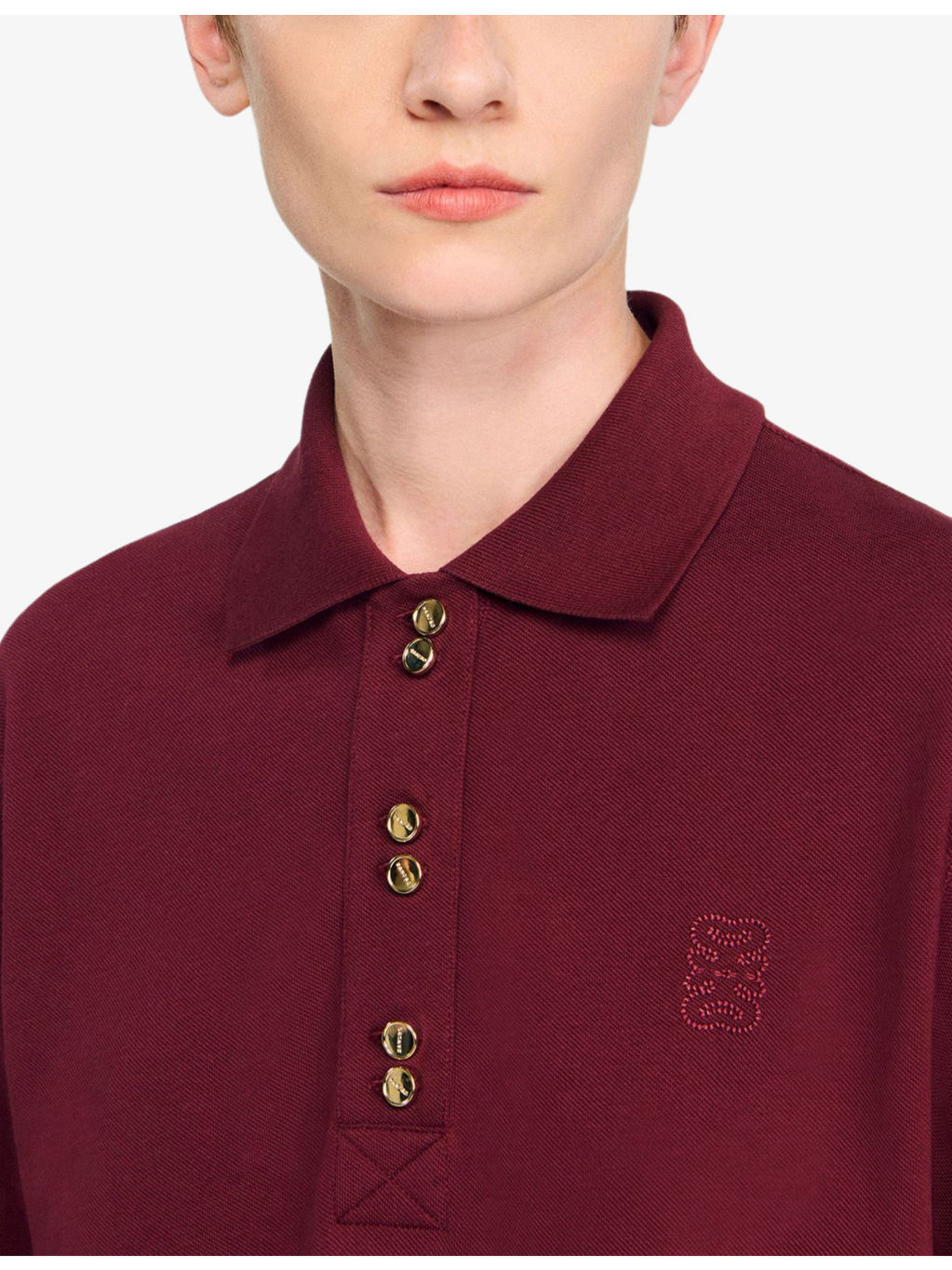 Button-Embellished Embroidered Cotton Polo Shirt - 5