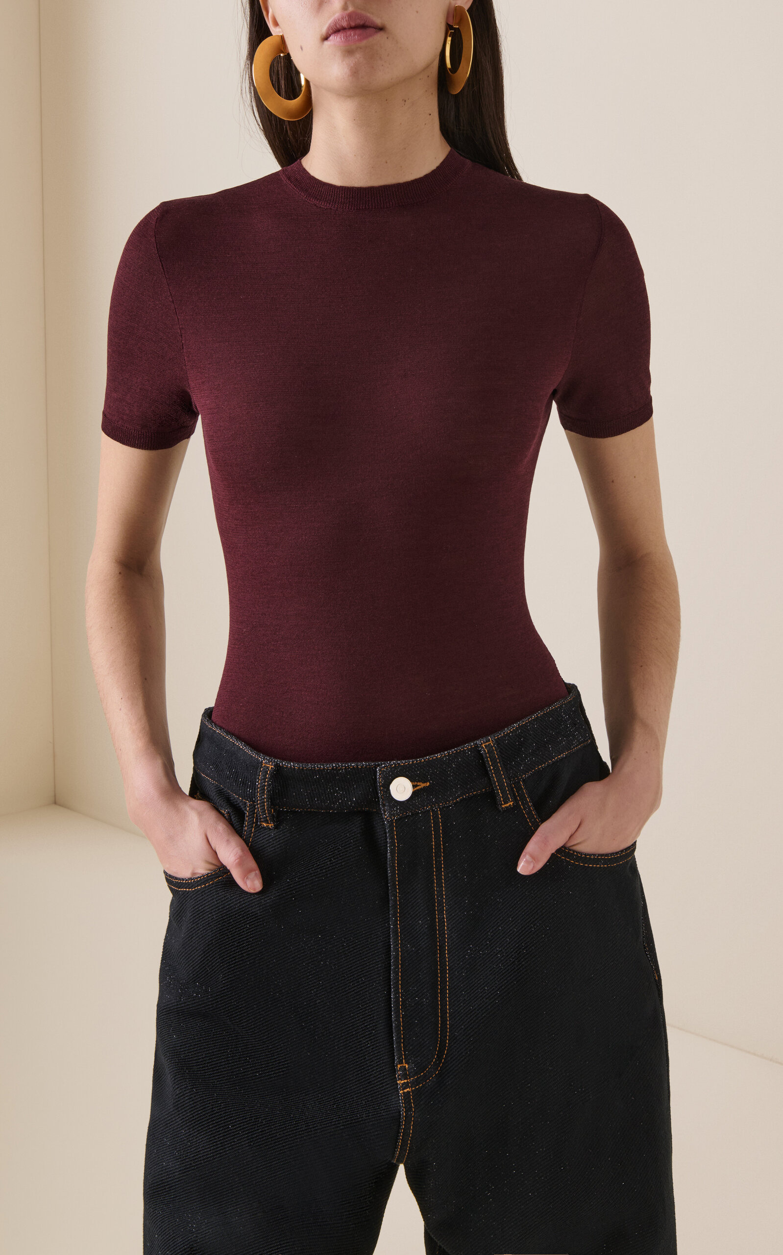 Wool-Blend Knit Bodysuit burgundy - 2