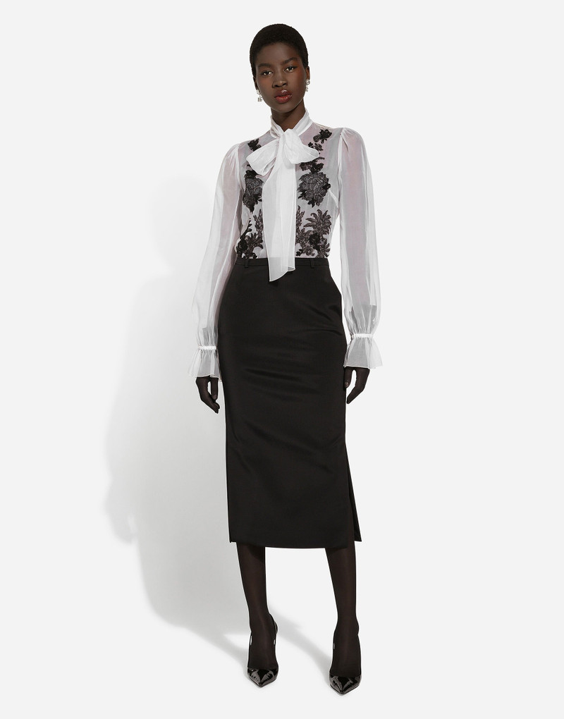 Dolce & Gabbana Organza pussy-bow shirt with lace appliqués outlook