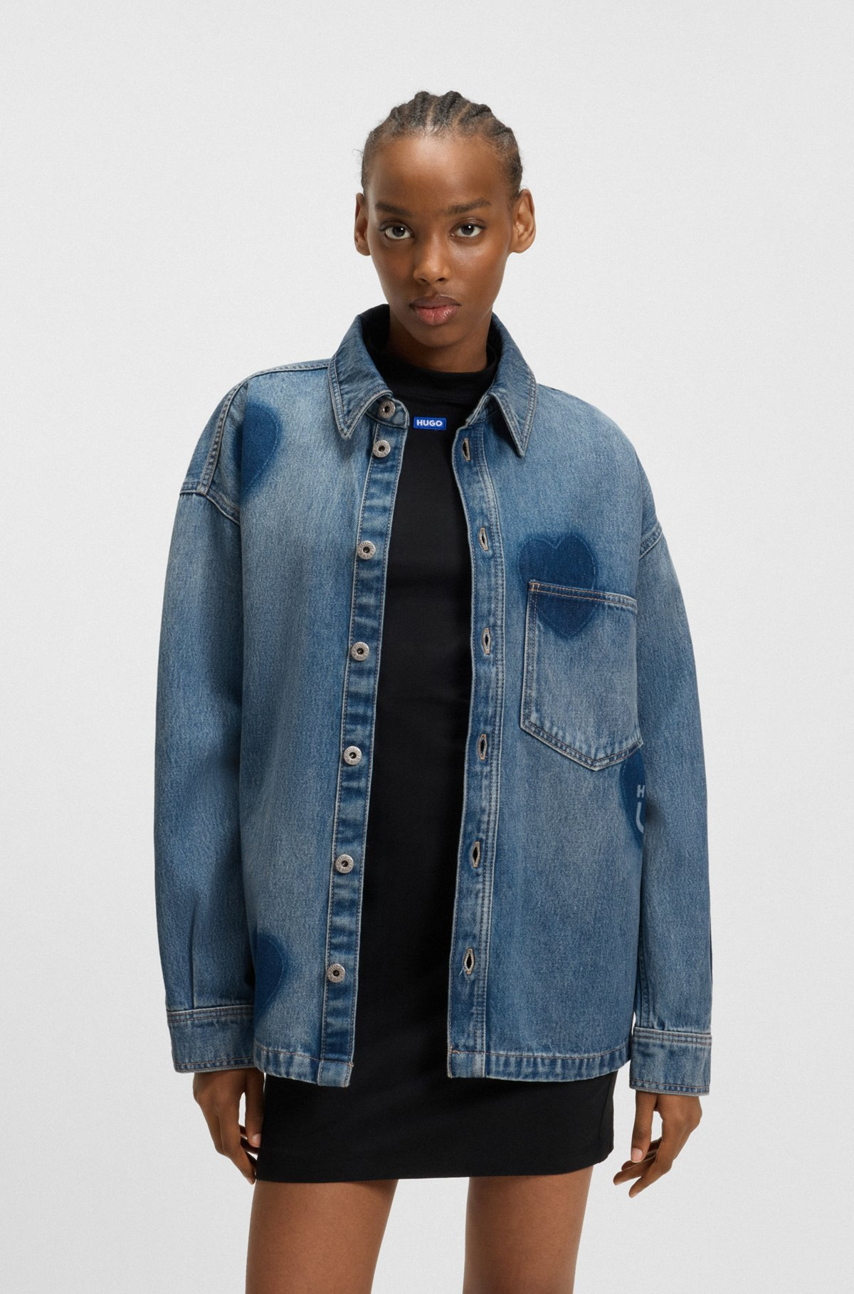 RIGID-DENIM SHIRT WITH PRINTED HEARTS - 2