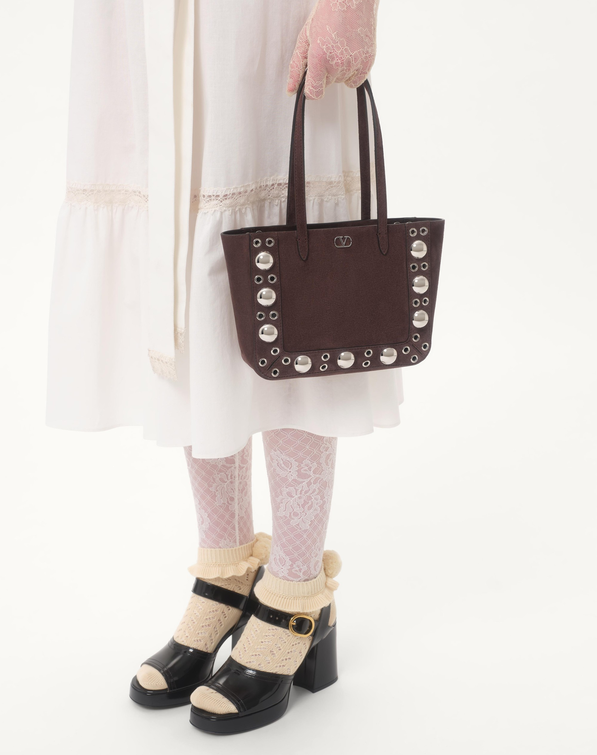 VALENTINO GARAVANI NELLCÔTE MINI SUEDE SHOPPING BAG - 7
