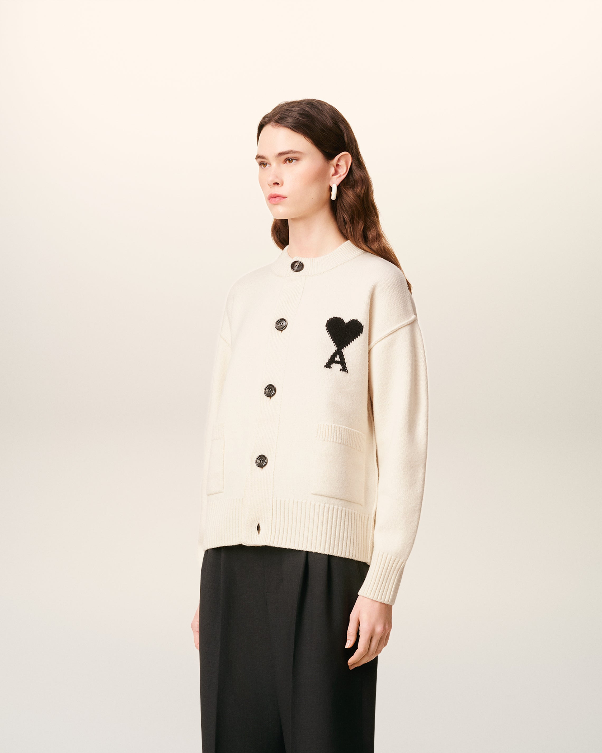 WHITE WOOL AMI DE COEUR CARDIGAN - 6