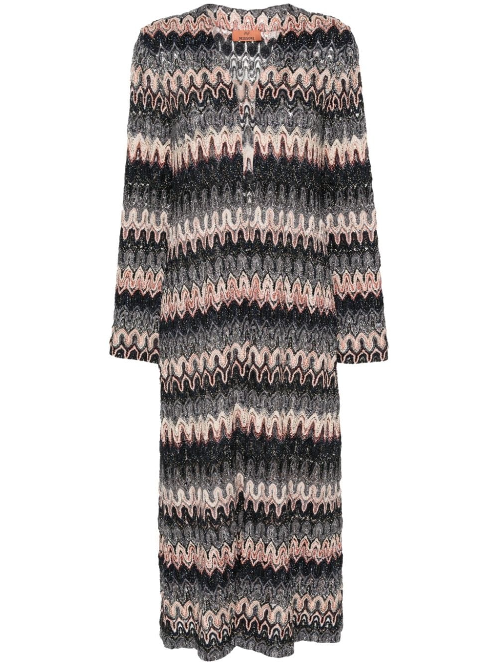 zigzag metallic long cardigan - 1