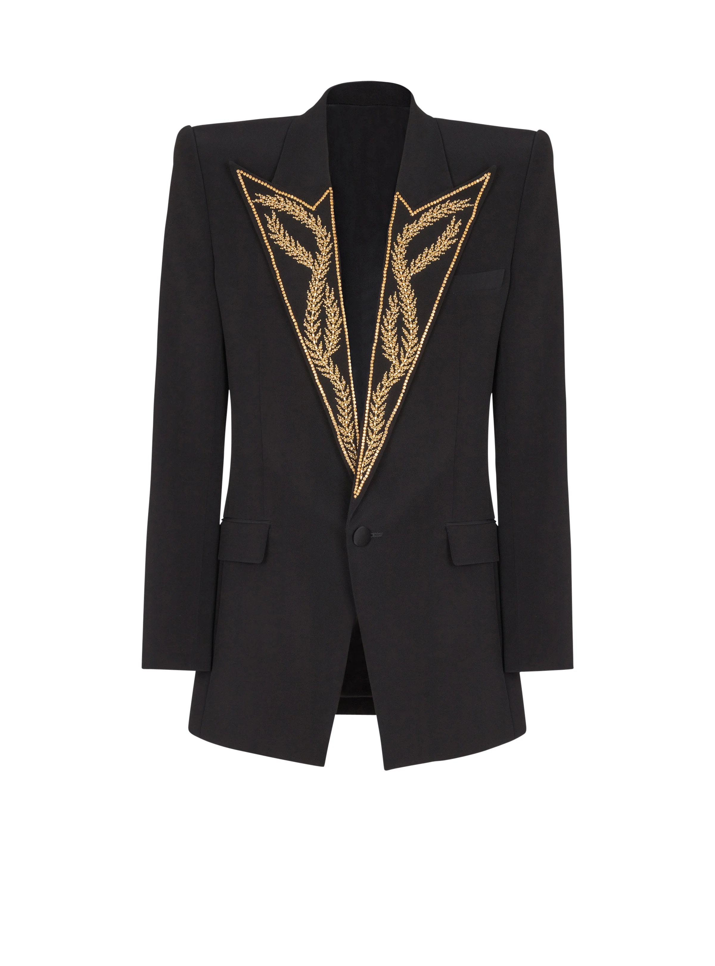1-button jacket with embroidered collar - 1