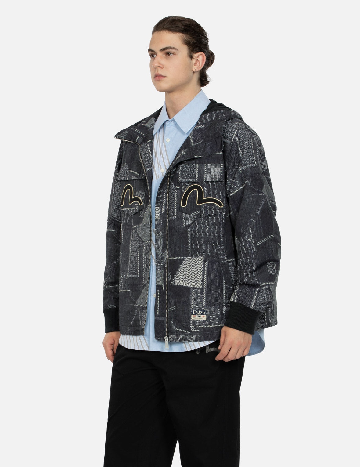WHEEL OF WISDOM AND SEAGULL EMBROIDERY REGULAR FIT DENIM JACKET - 7