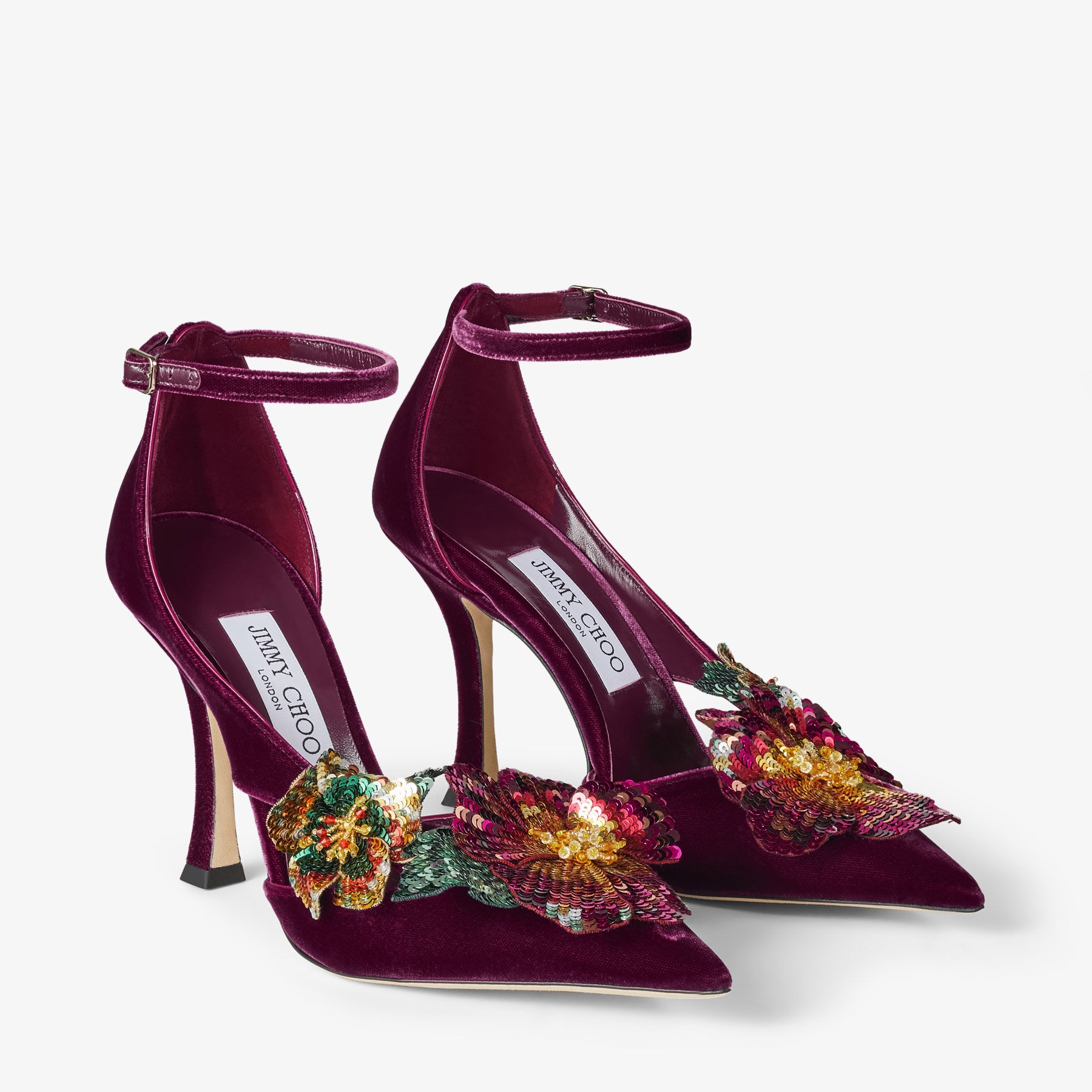 Azara 100
Boysenberry Velvet Pumps with Sequin Flowers - 3