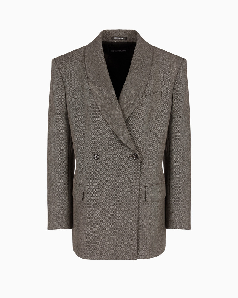 MOULINÉ WOOL-BLEND CHEVRON MOTIF DOUBLE-BREASTED BLAZER WITH SHAWL COLLAR 1
