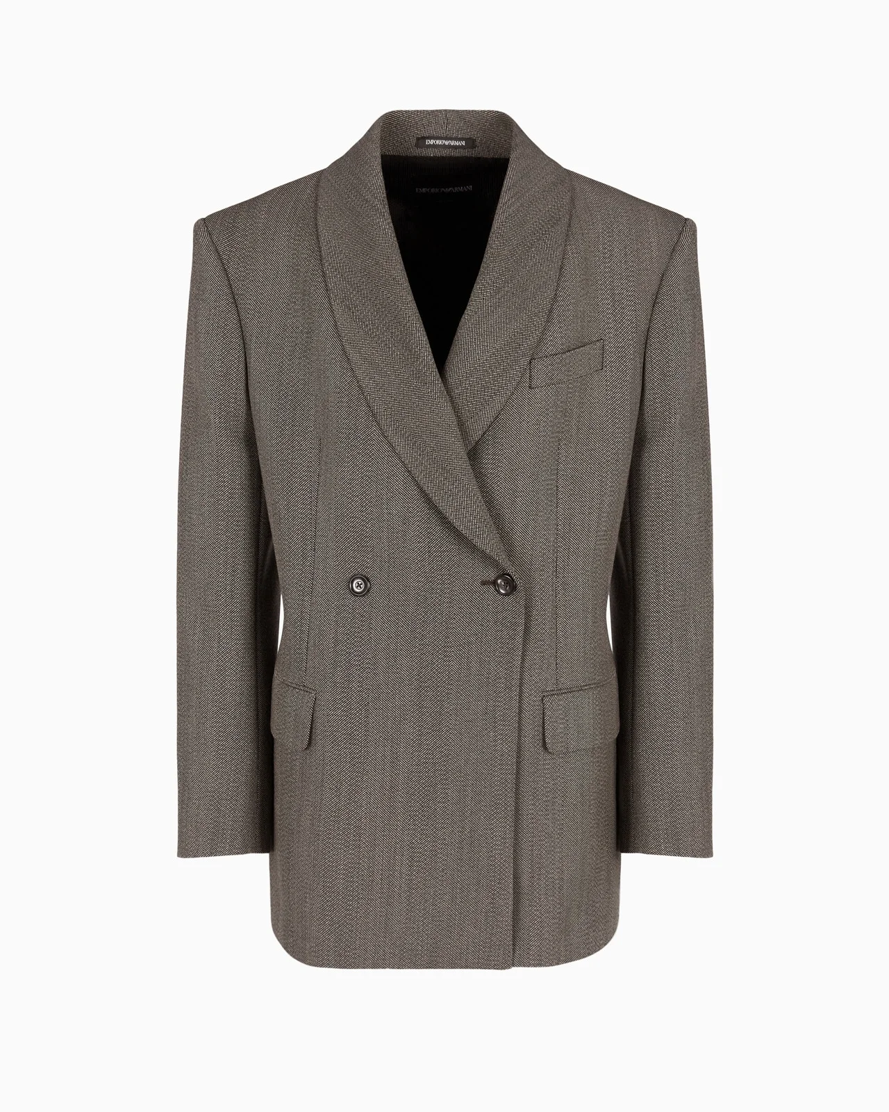 MOULINÉ WOOL-BLEND CHEVRON MOTIF DOUBLE-BREASTED BLAZER WITH SHAWL COLLAR - 1