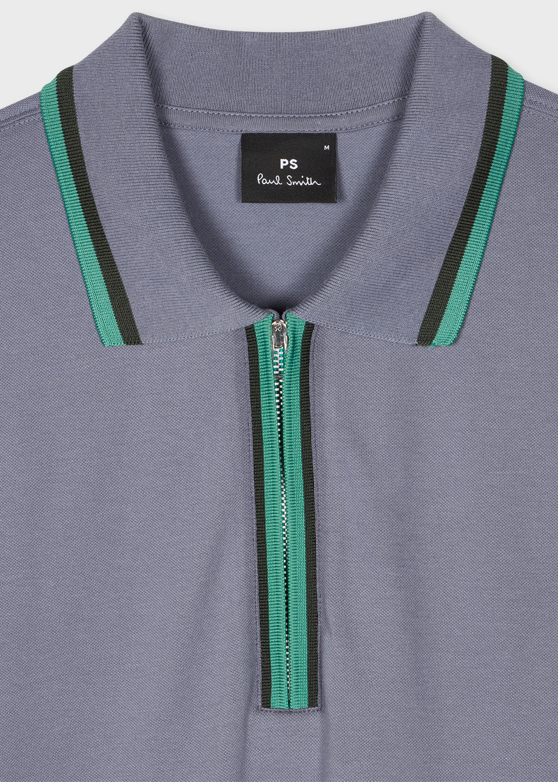 Paul Smith Grey Zip-Neck Polo Shirt With Contrast Tipping outlook