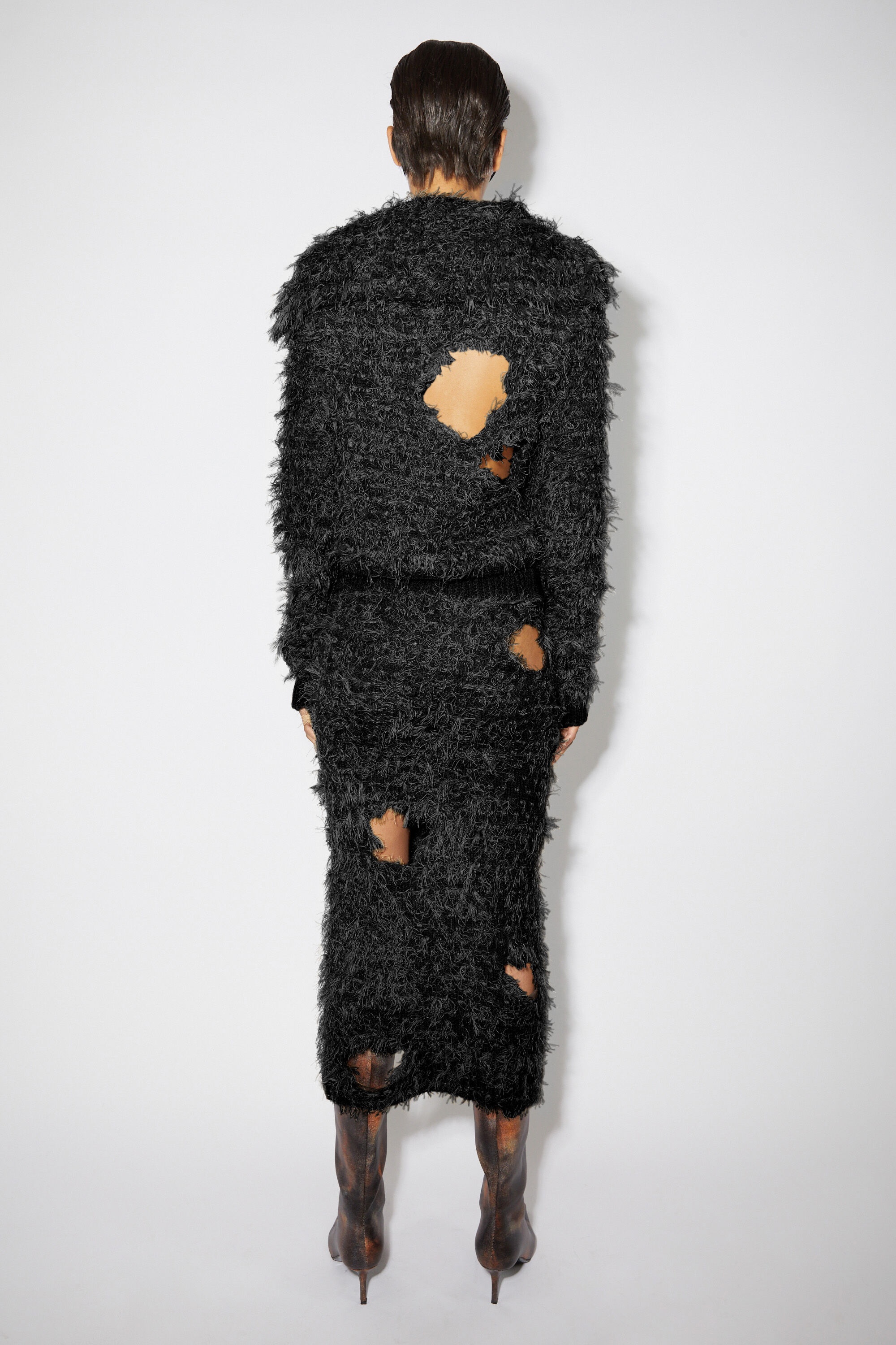 Wool blend cut-out skirt - Black - 4