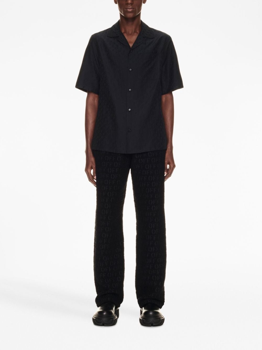logo-jacquard camp-collar shirt - 2