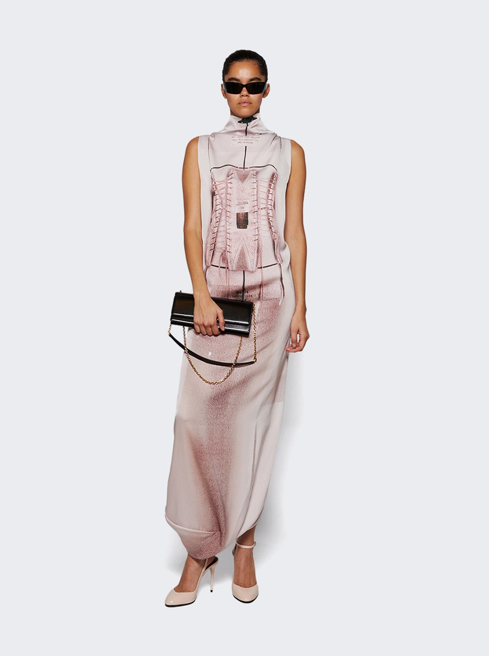 Draped Long Dress With Trompe L'Œil Print Pink - 5