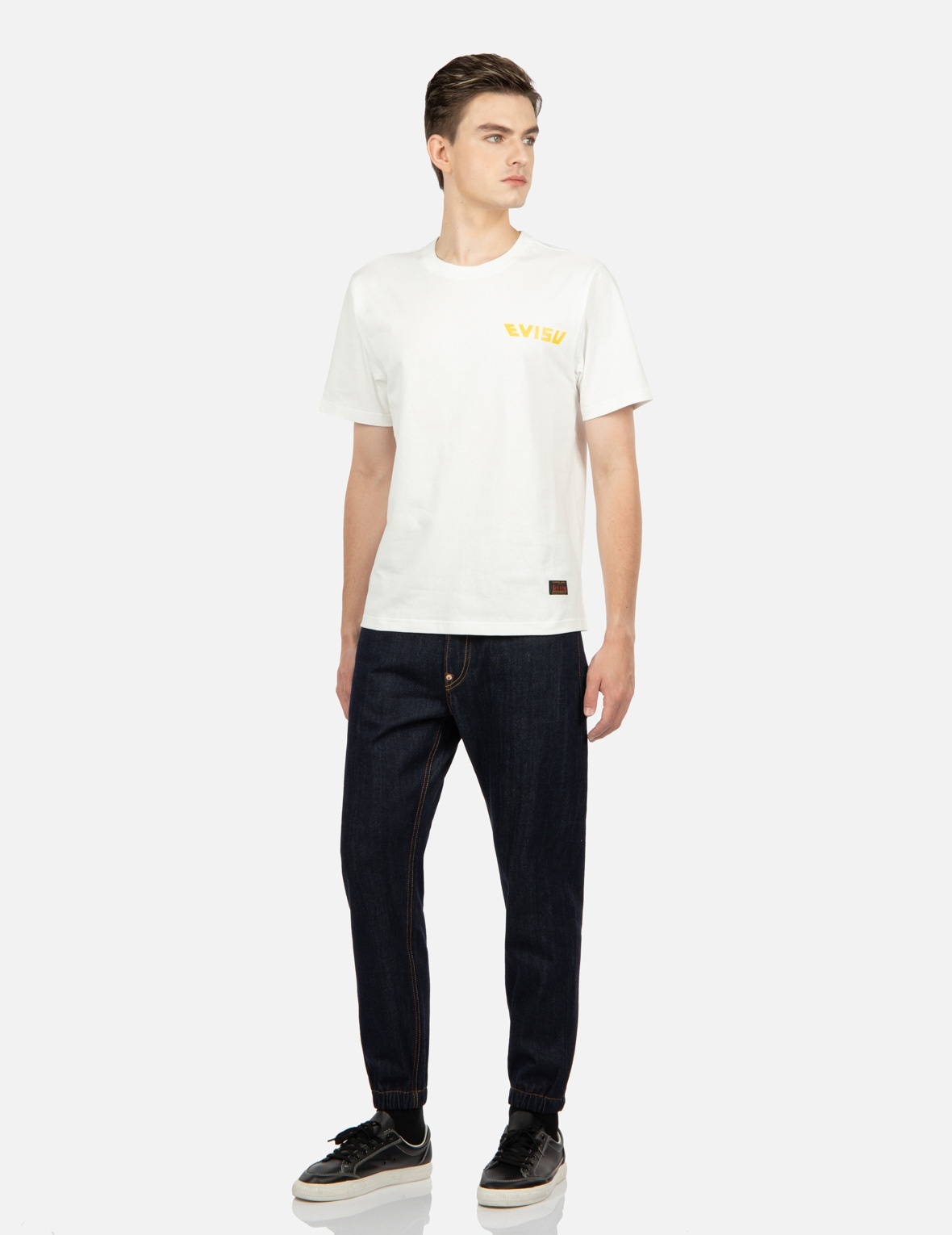 LOGO AND KANJI APPLIQUÉ DENIM JOGGER PANTS - 1