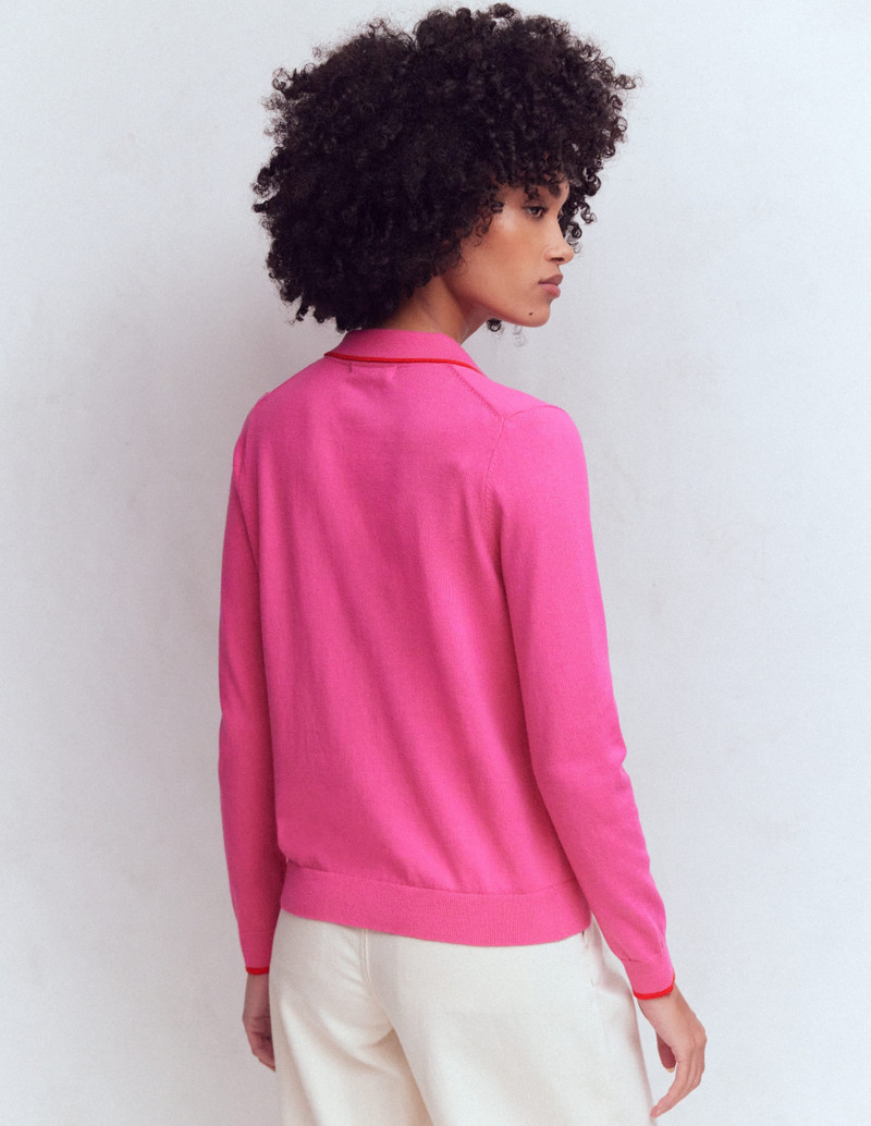 Liz Knitted Collared Cardigan-Pink Punch 5