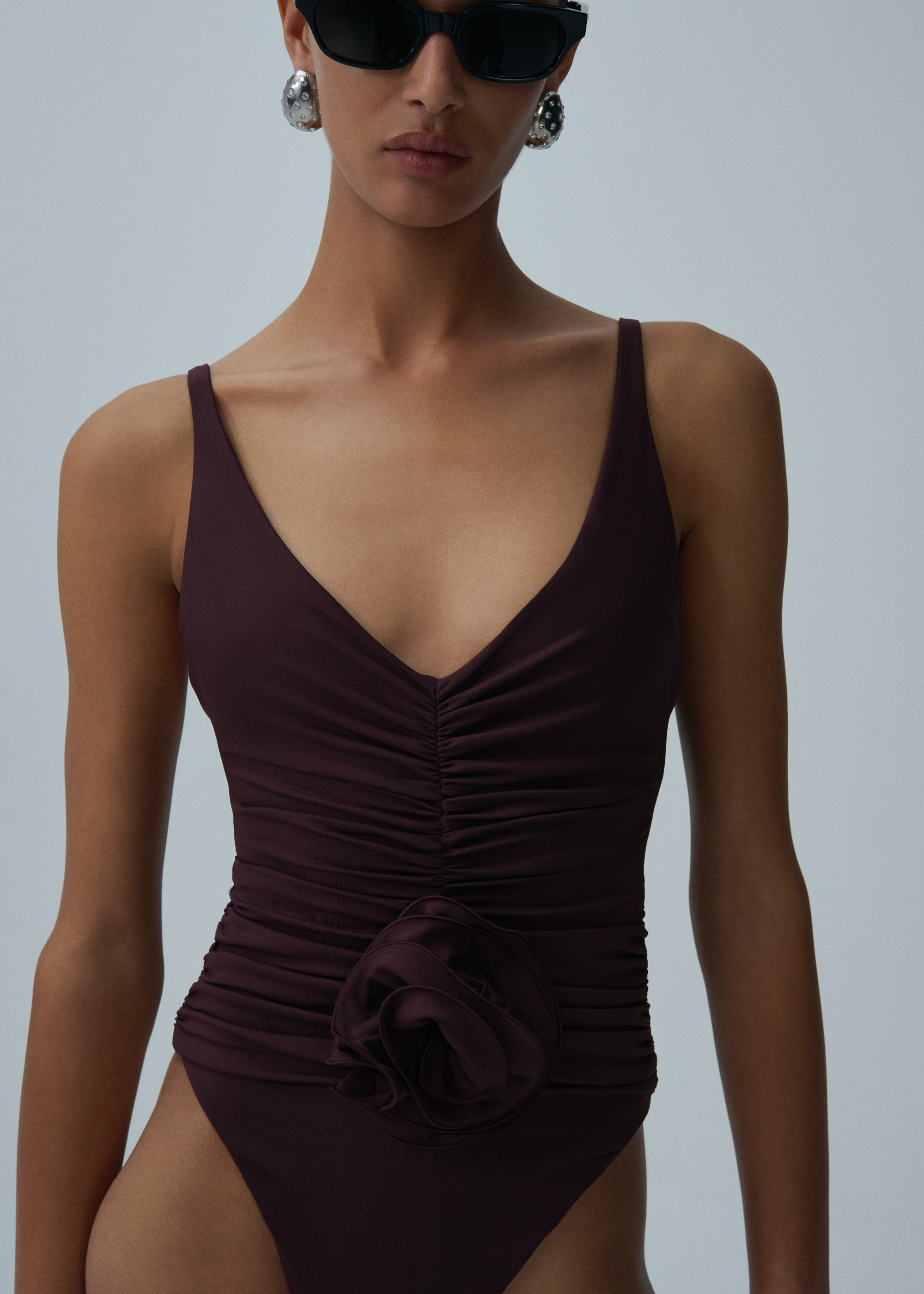 Ruched flower swimsuit in brown - 3