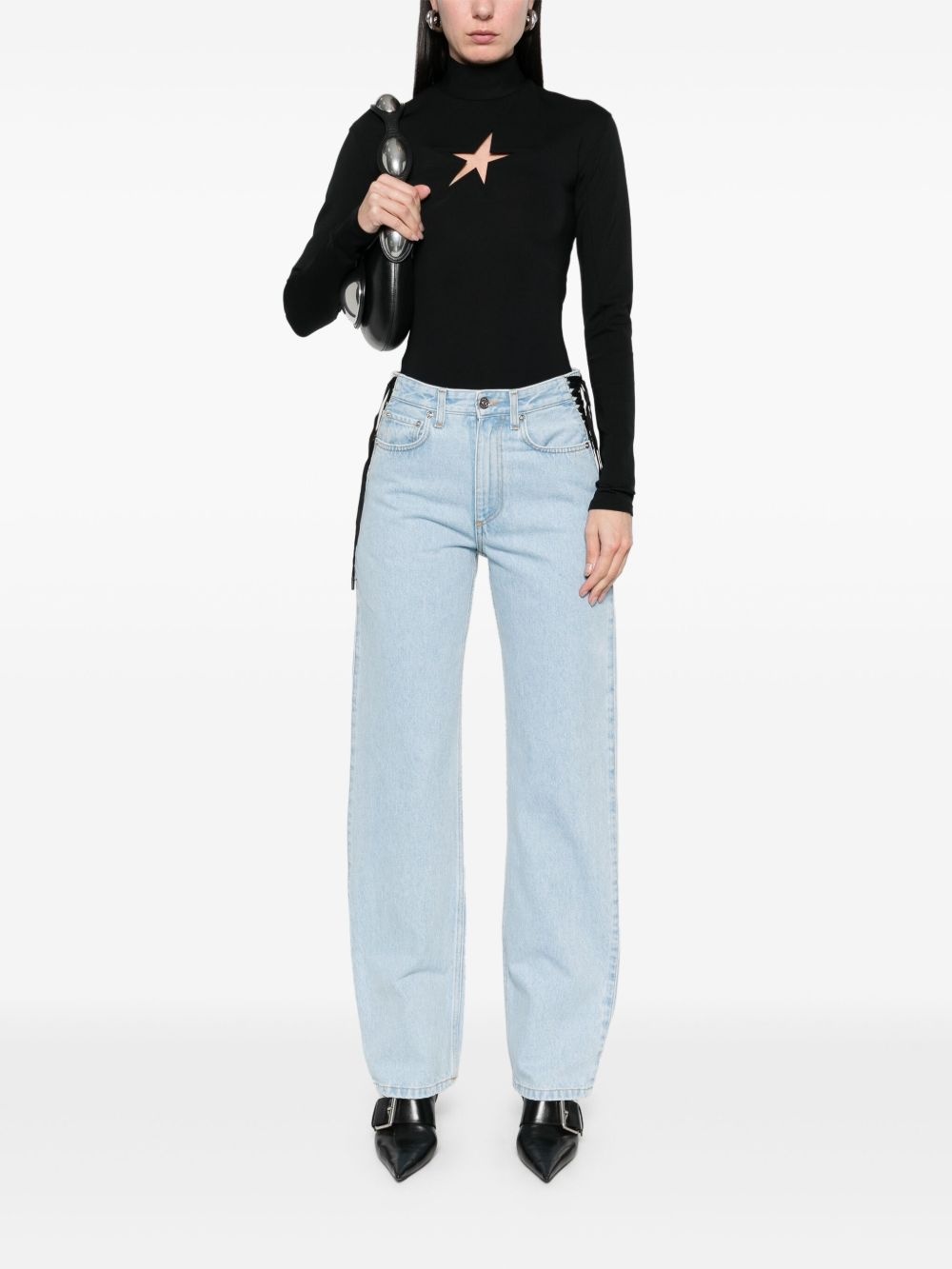 lace-up straight leg jeans - 2