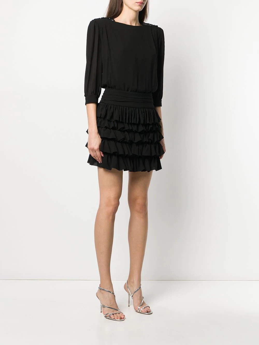 sequinned shoulder ruffled dress - 3