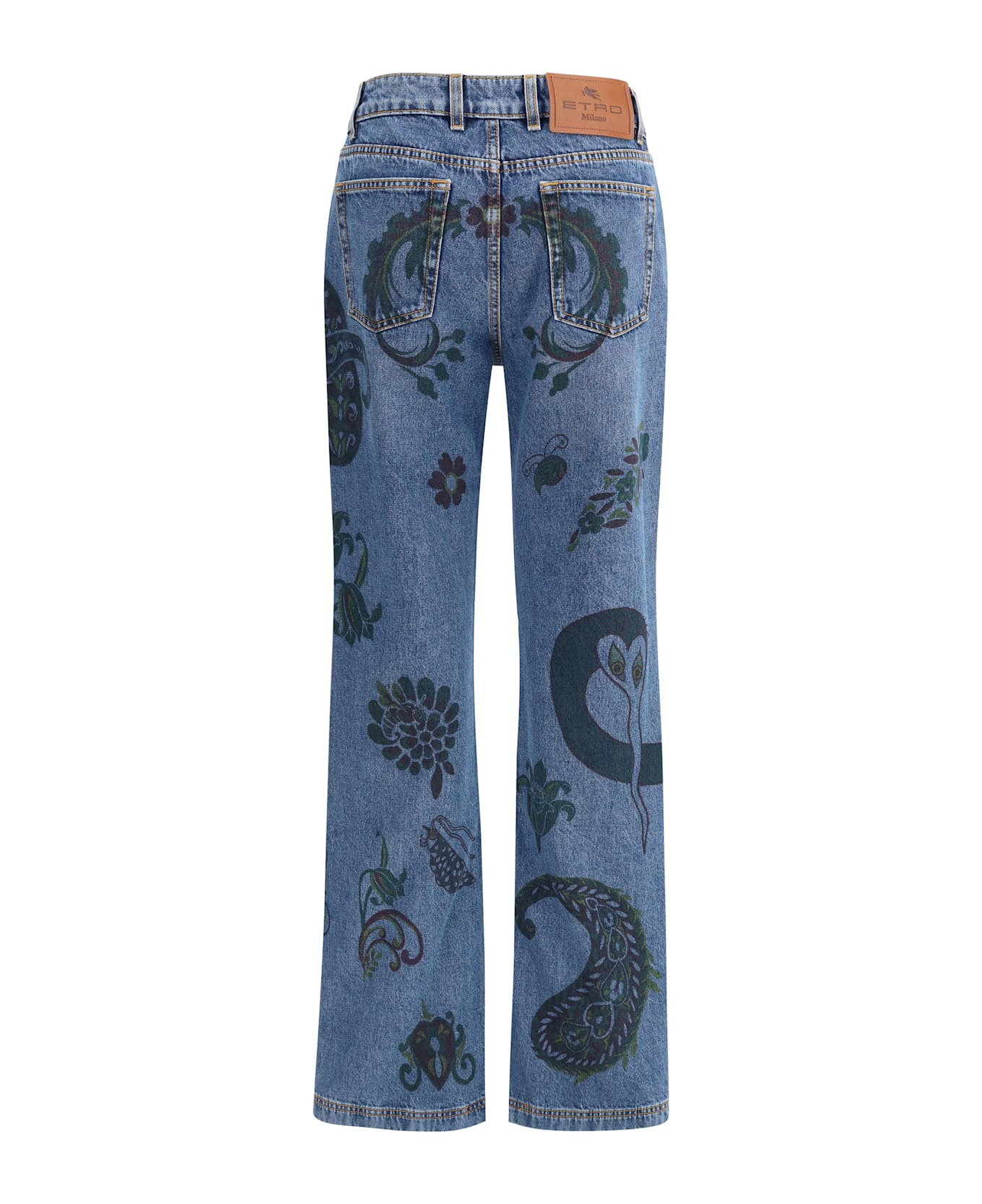 Flower And Bee Print Flare Jeans - 2