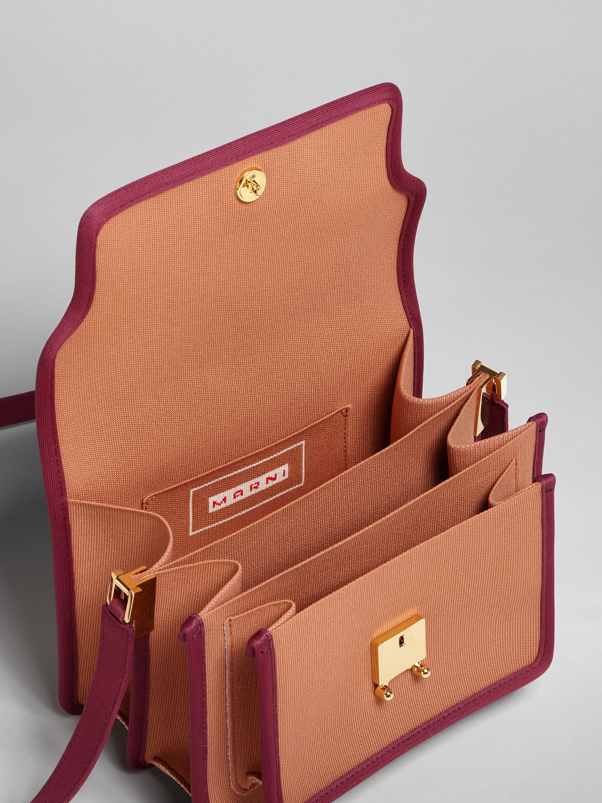 TRUNK SOFT MEDIUM BAG IN BROWN AND PURPLE JACQUARD - 4
