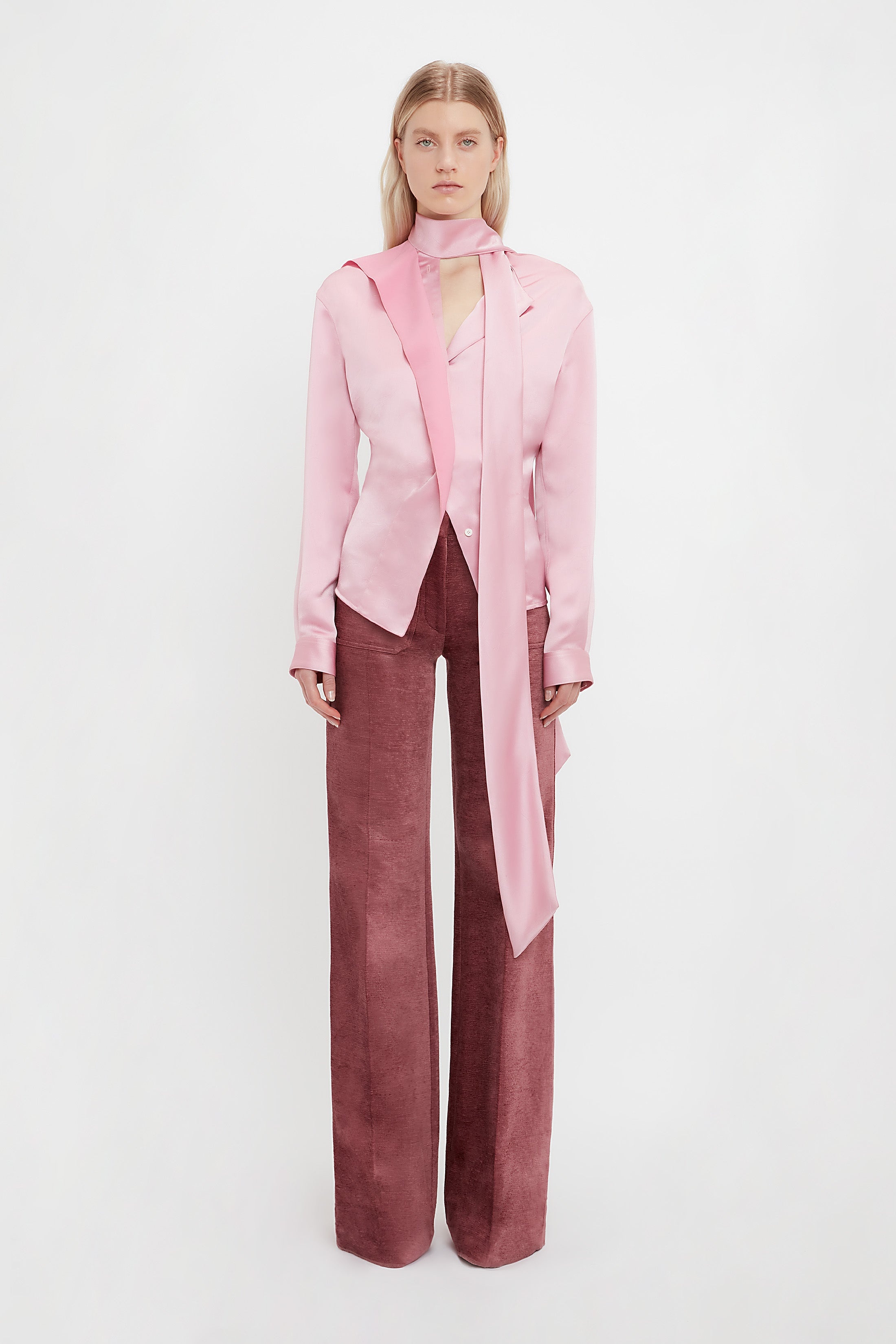 Scarf Neck Blouse In Rose - 2
