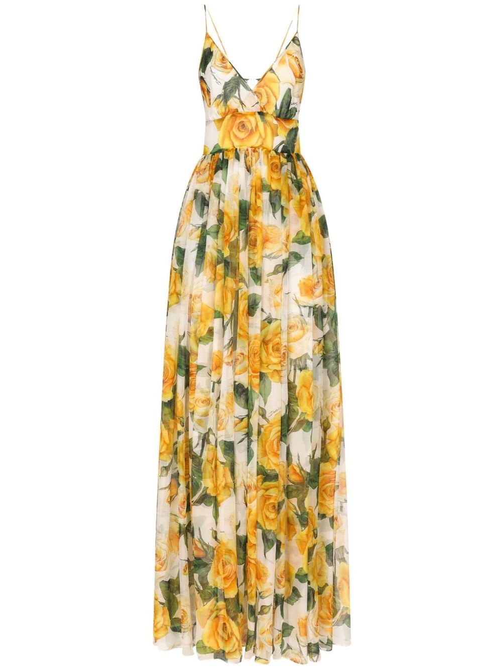 rose-print silk maxi dress - 1