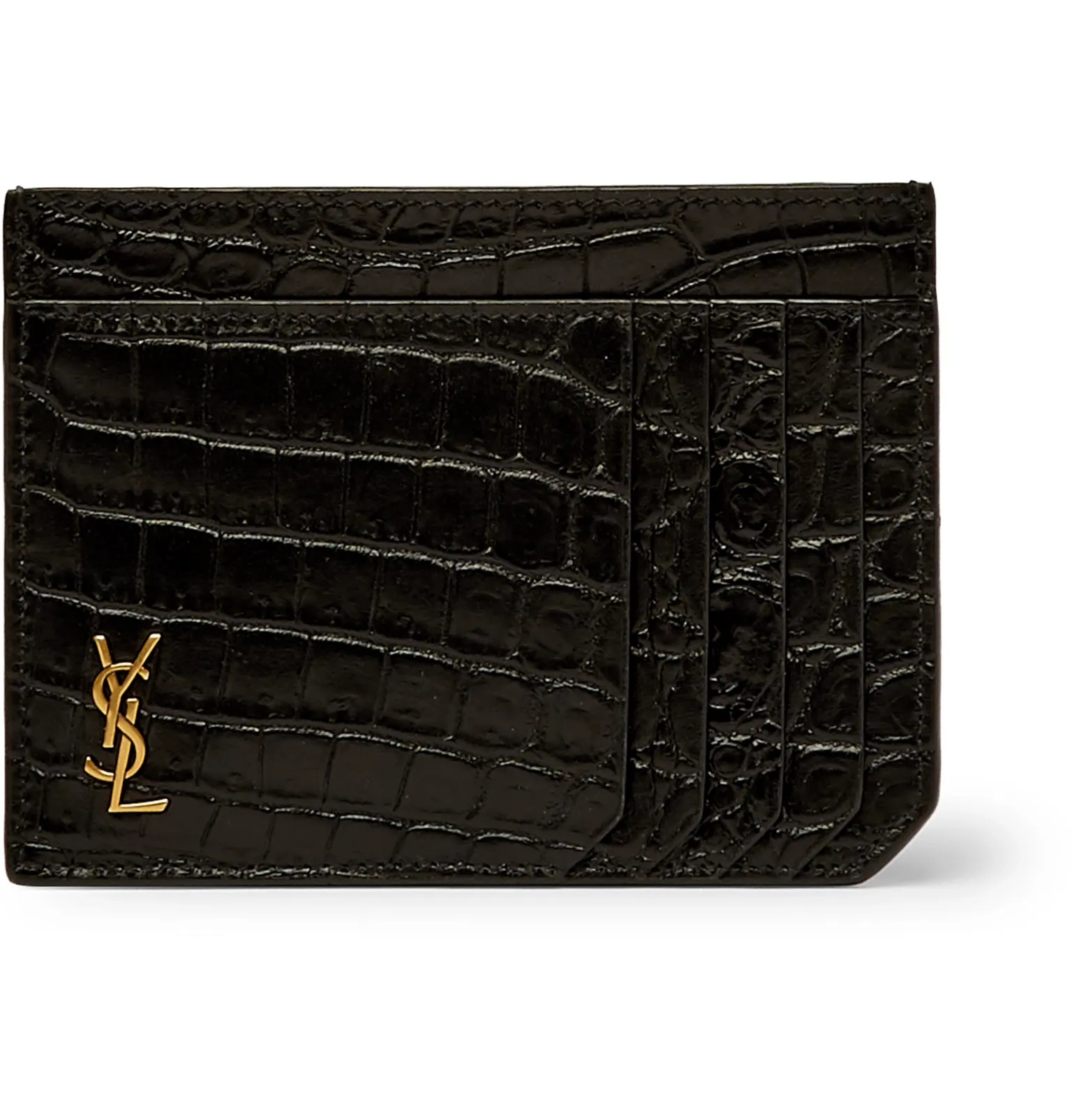 Logo-Appliquéd Croc-Effect Leather Cardholder - 1