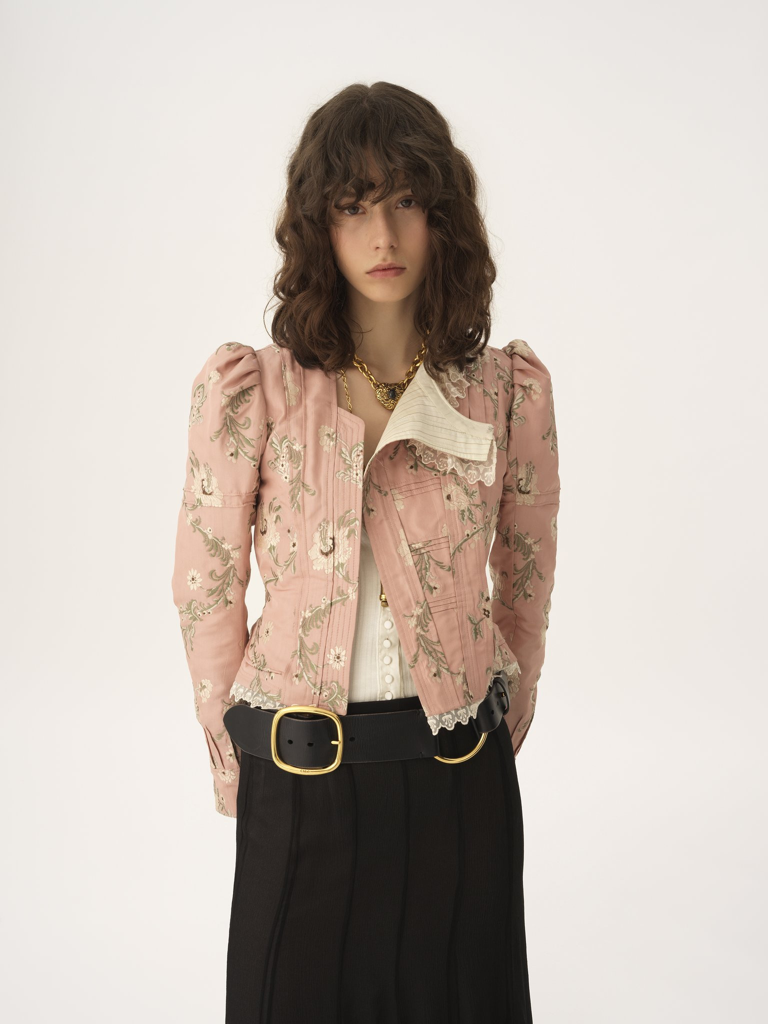 FITTED JACKET IN TAFFETA JACQUARD & LACE - 4