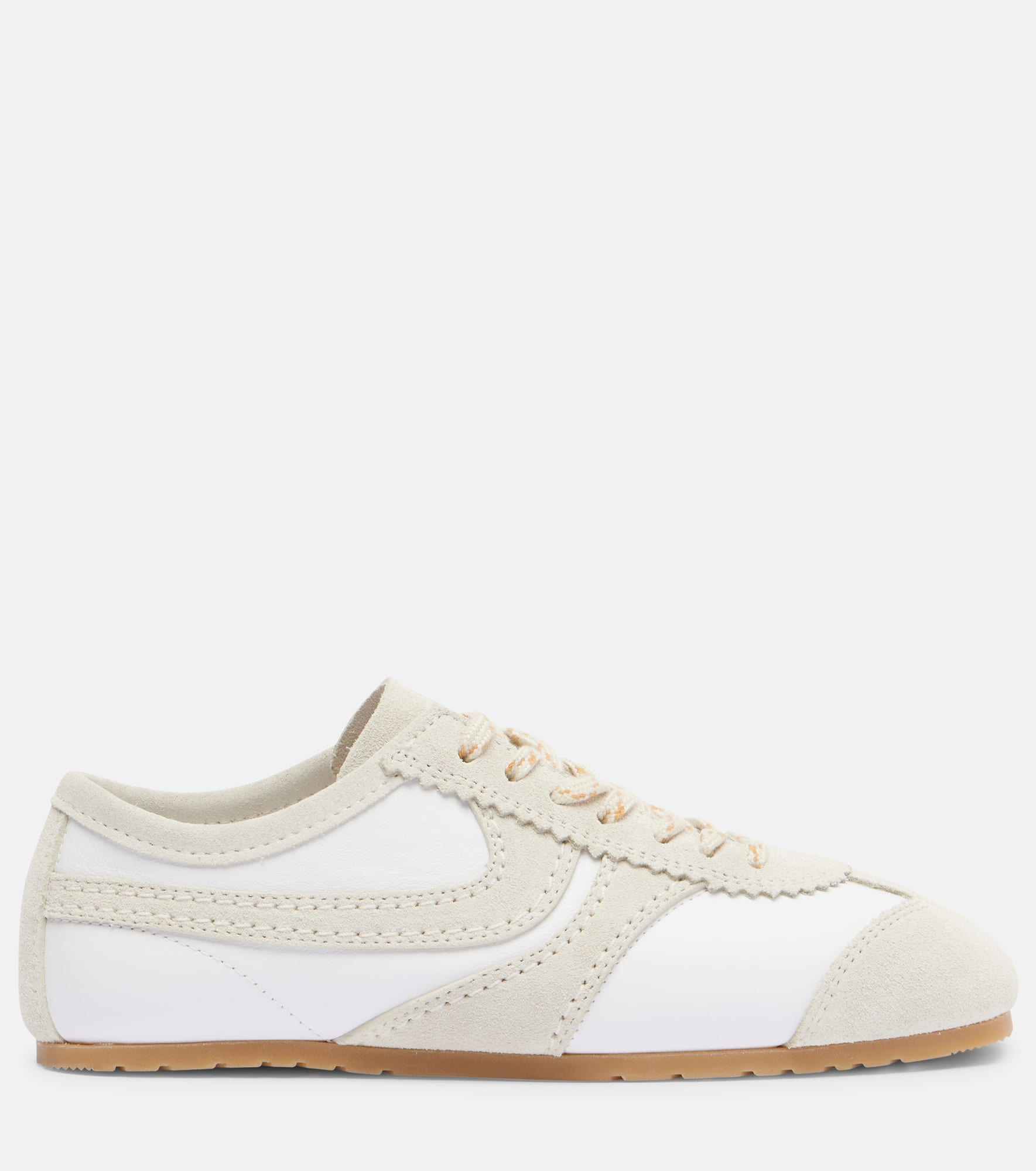 Suede-trimmed leather sneakers - 4