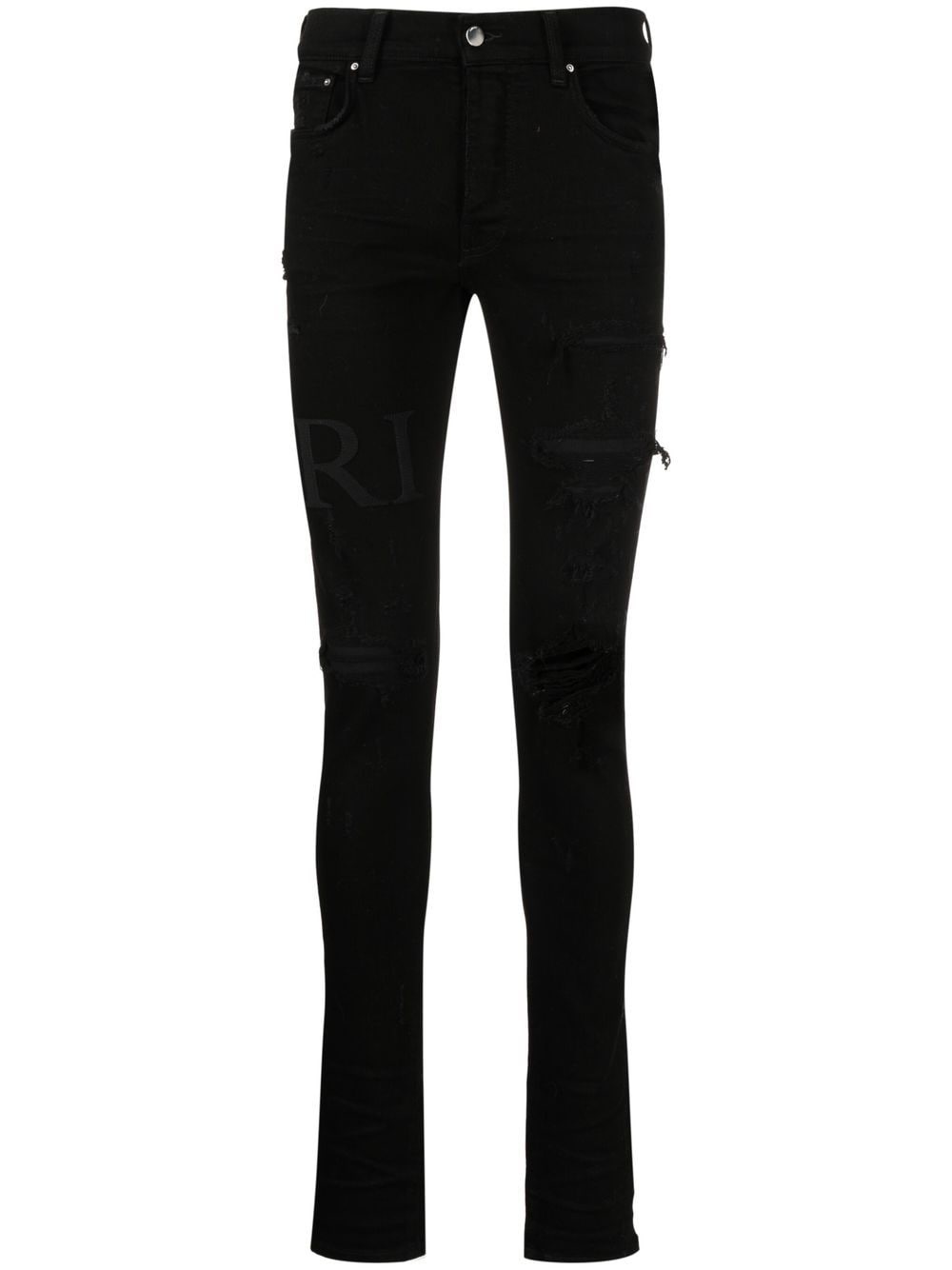 ripped-knee logo-print skinny jeans - 1
