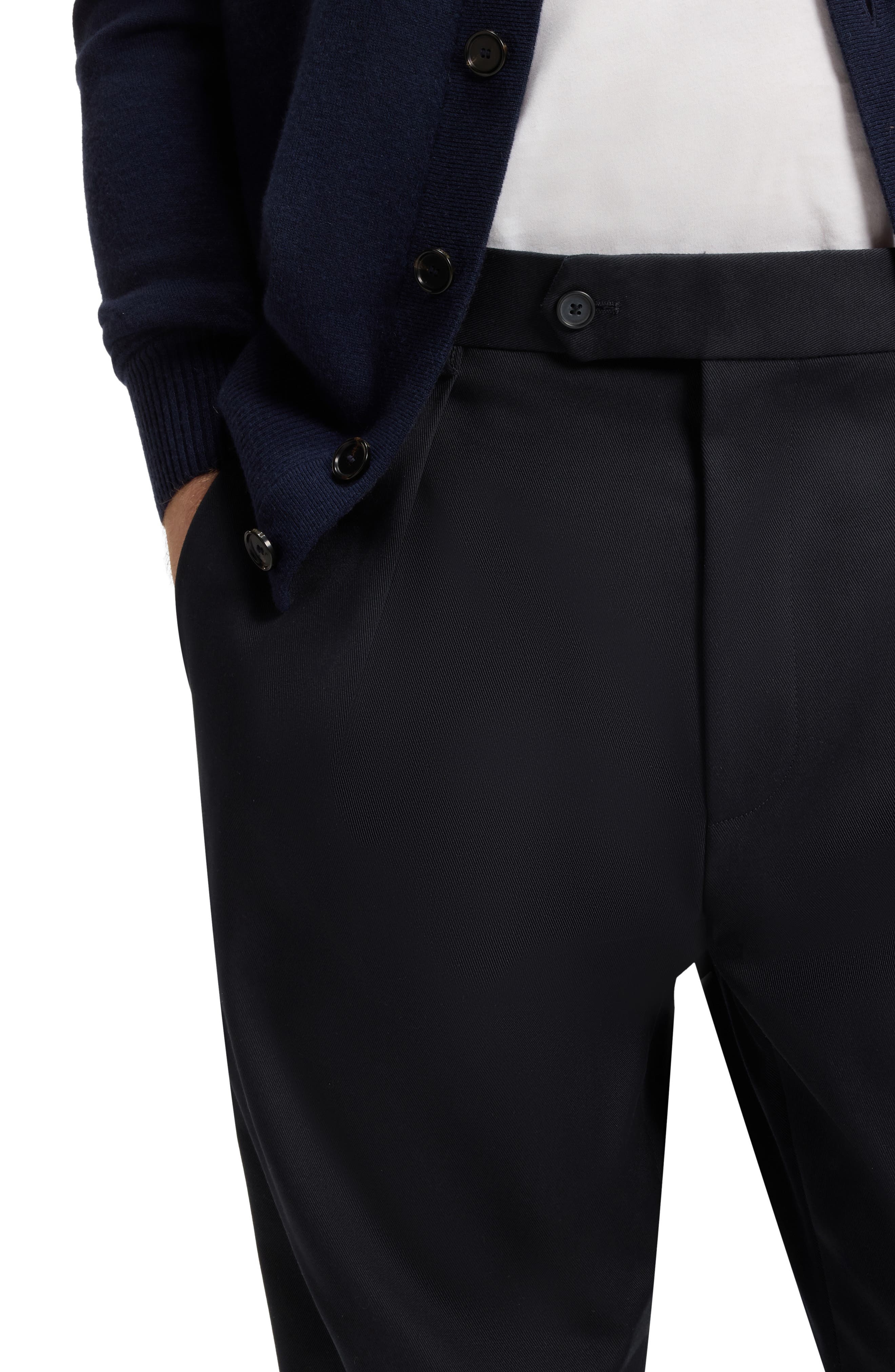 BOSS Pleated Cotton Stretch Twill Dress Pants in Dark Blue at Nordstrom - 4