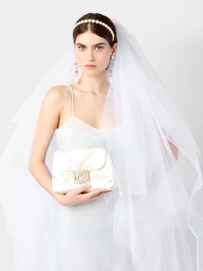 RV Drapé Bouquet Pearl Strass Buckle Mini Bag in Satin 12