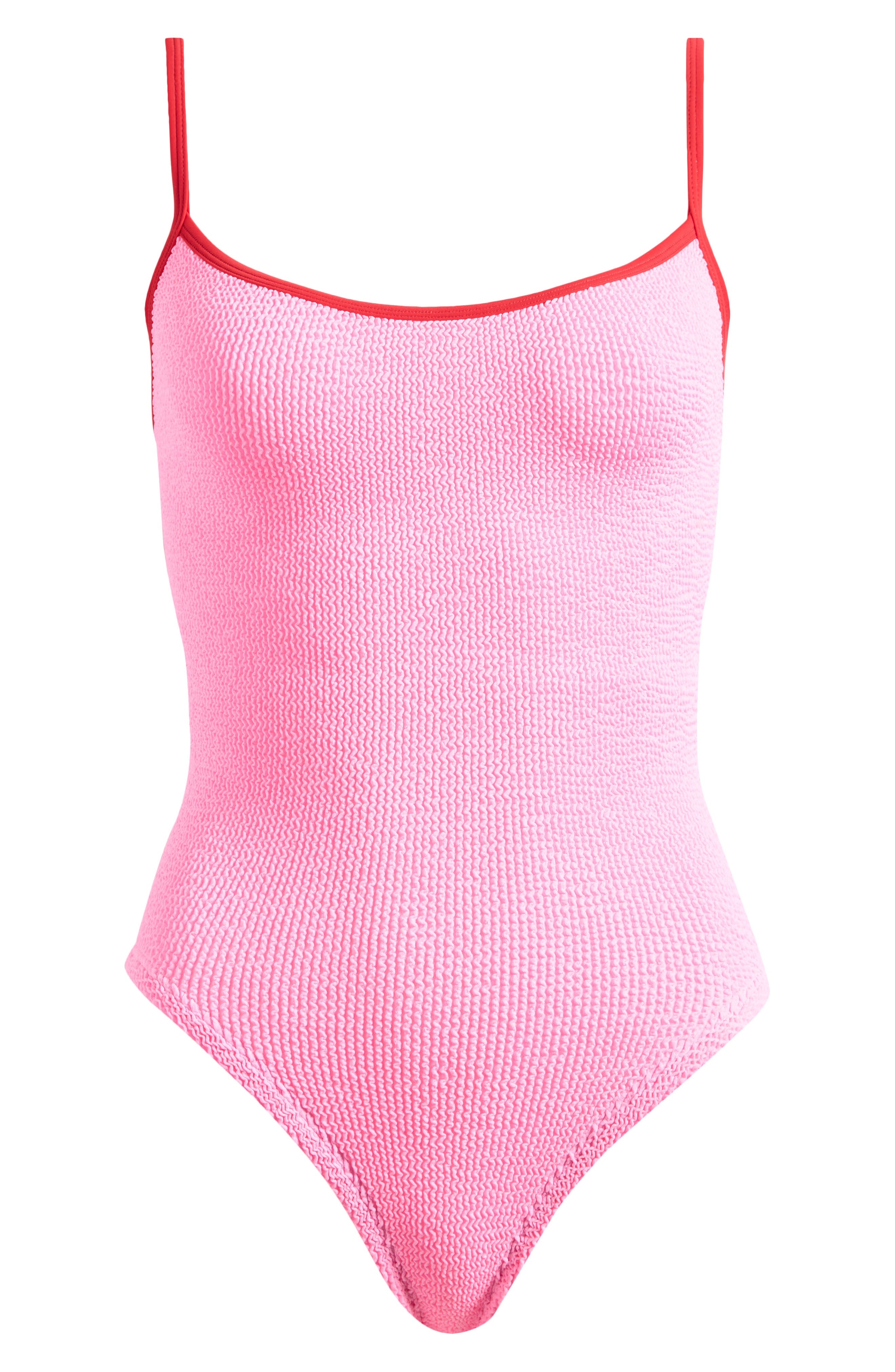 Hunza G Pamela Contrast Binding One-Piece Swimsuit in Bubblegum/Red at Nordstrom - 6