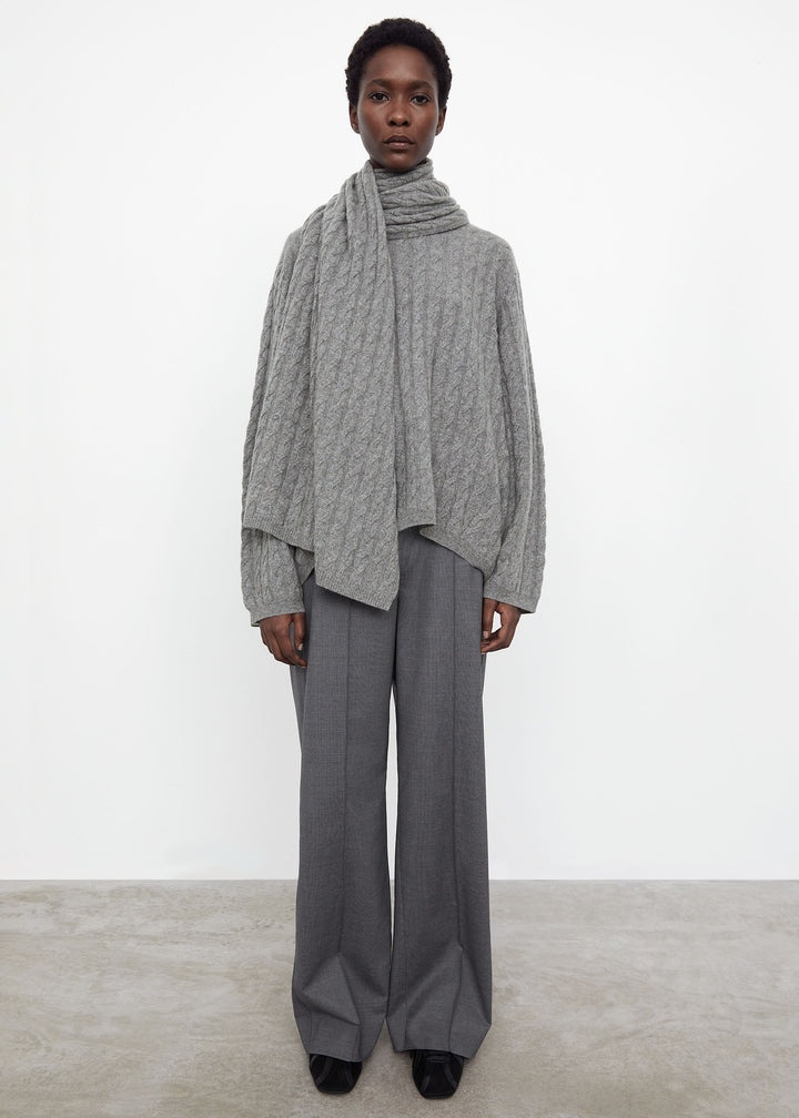Cable knit cashmere scarf grey mélange - 2