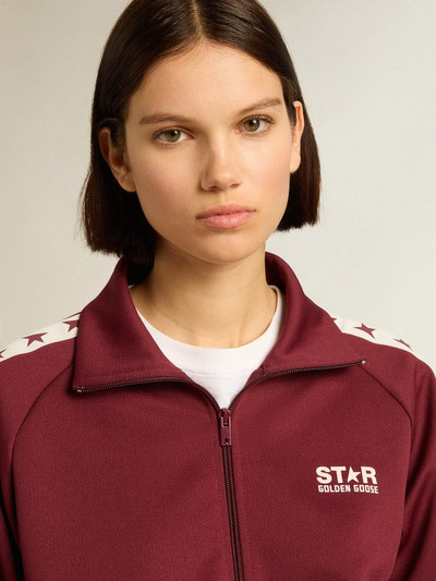 Golden Goose Women’s burgundy zipped sweatshirt with white strip and contrasting stars outlook