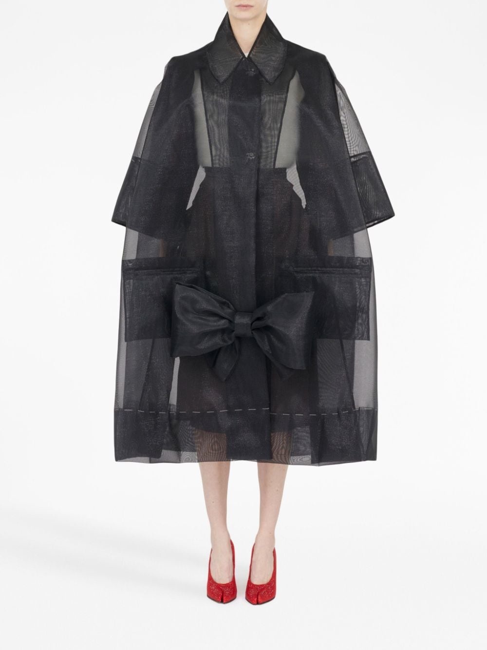 bow semi-sheer oversized coat - 2