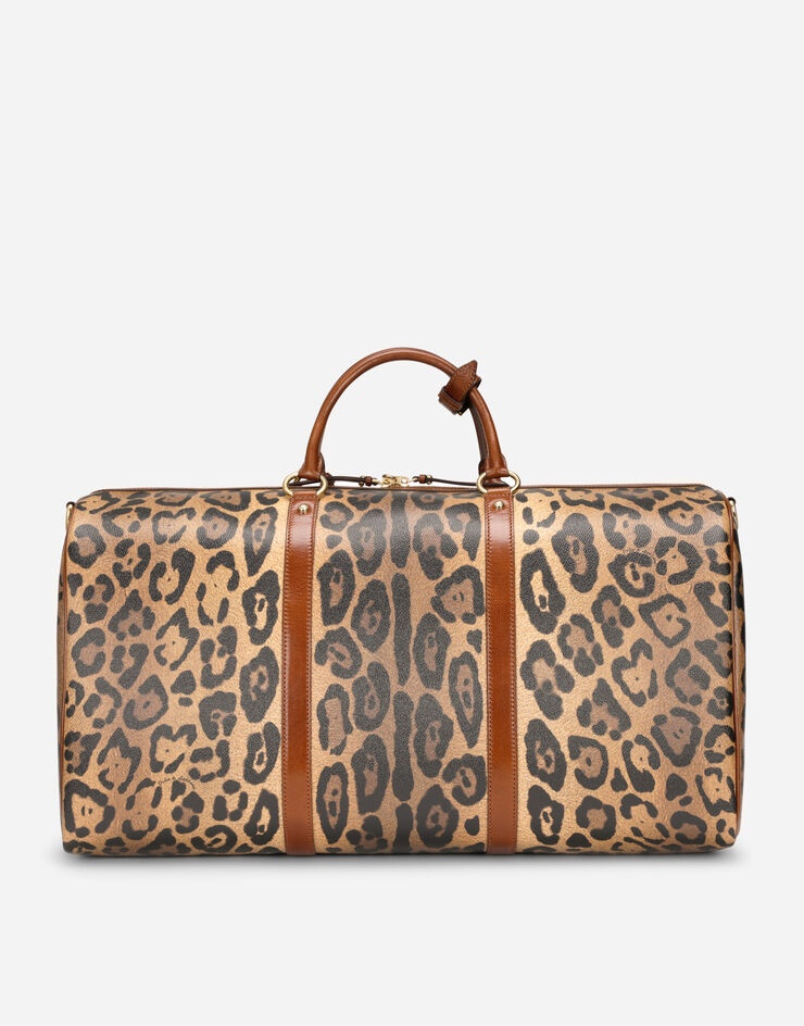 Medium travel bag in leopard-print Crespo with branded plate - 4