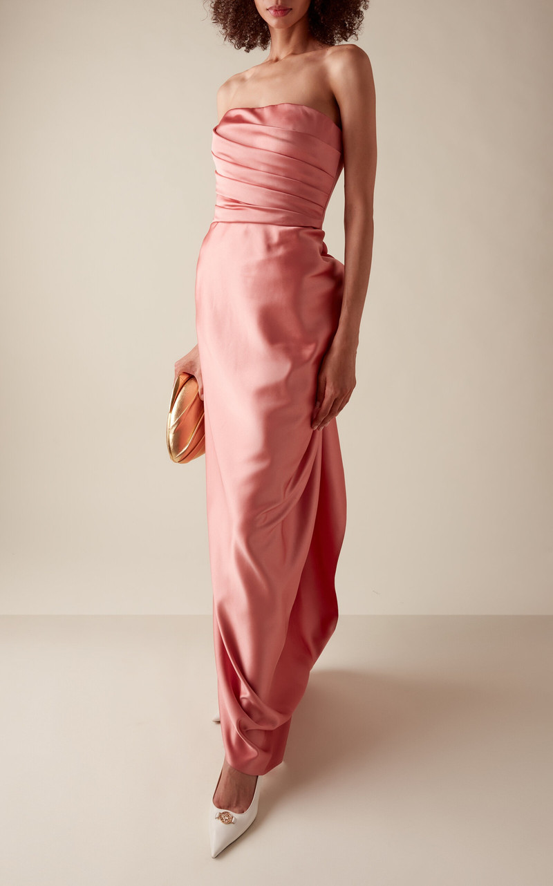 ELIE SAAB Floral-Appliquéd Duchess Satin Maxi Dress pink outlook