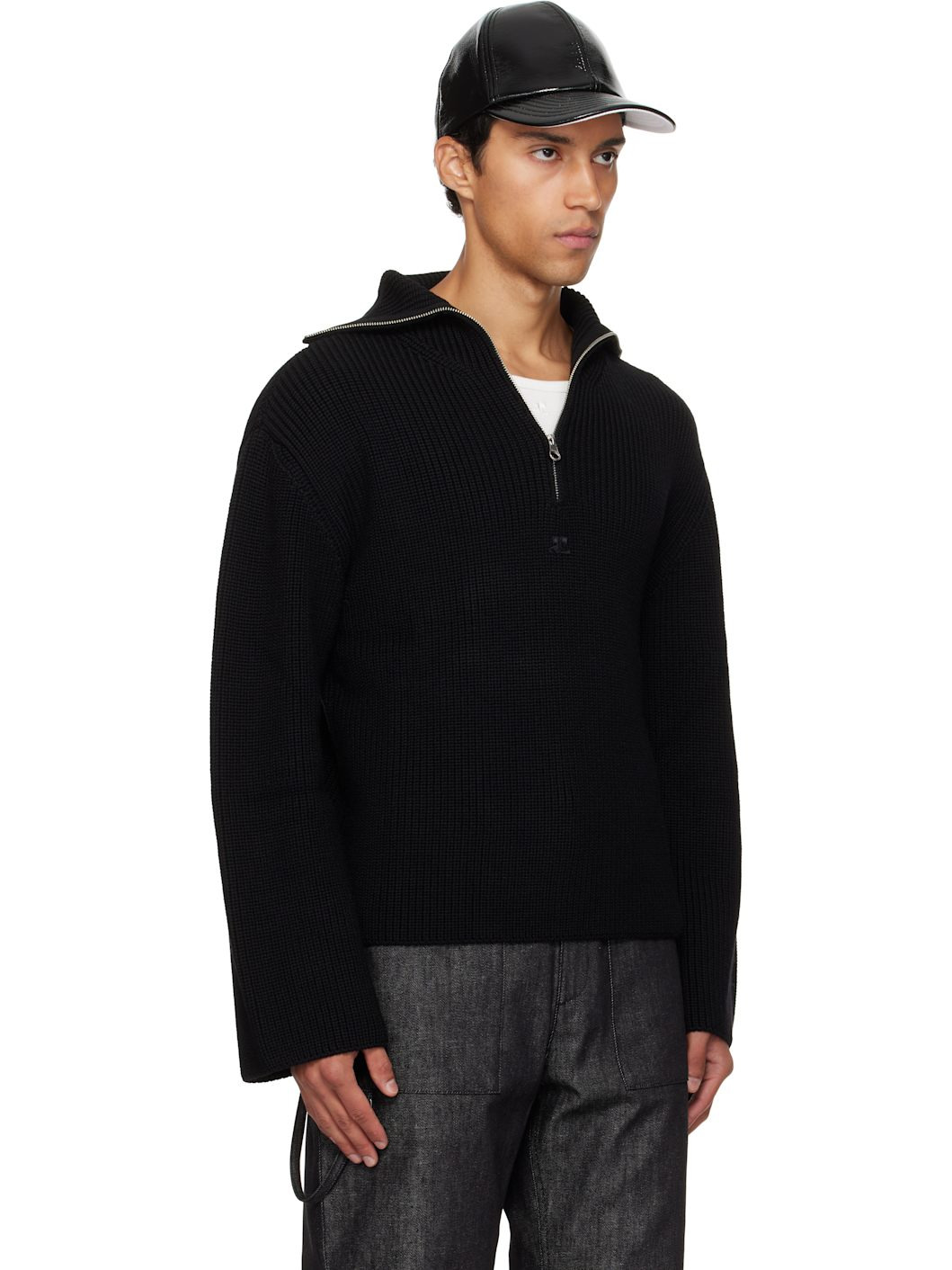 Black Ribbed Wool Trucker Sweater - 2