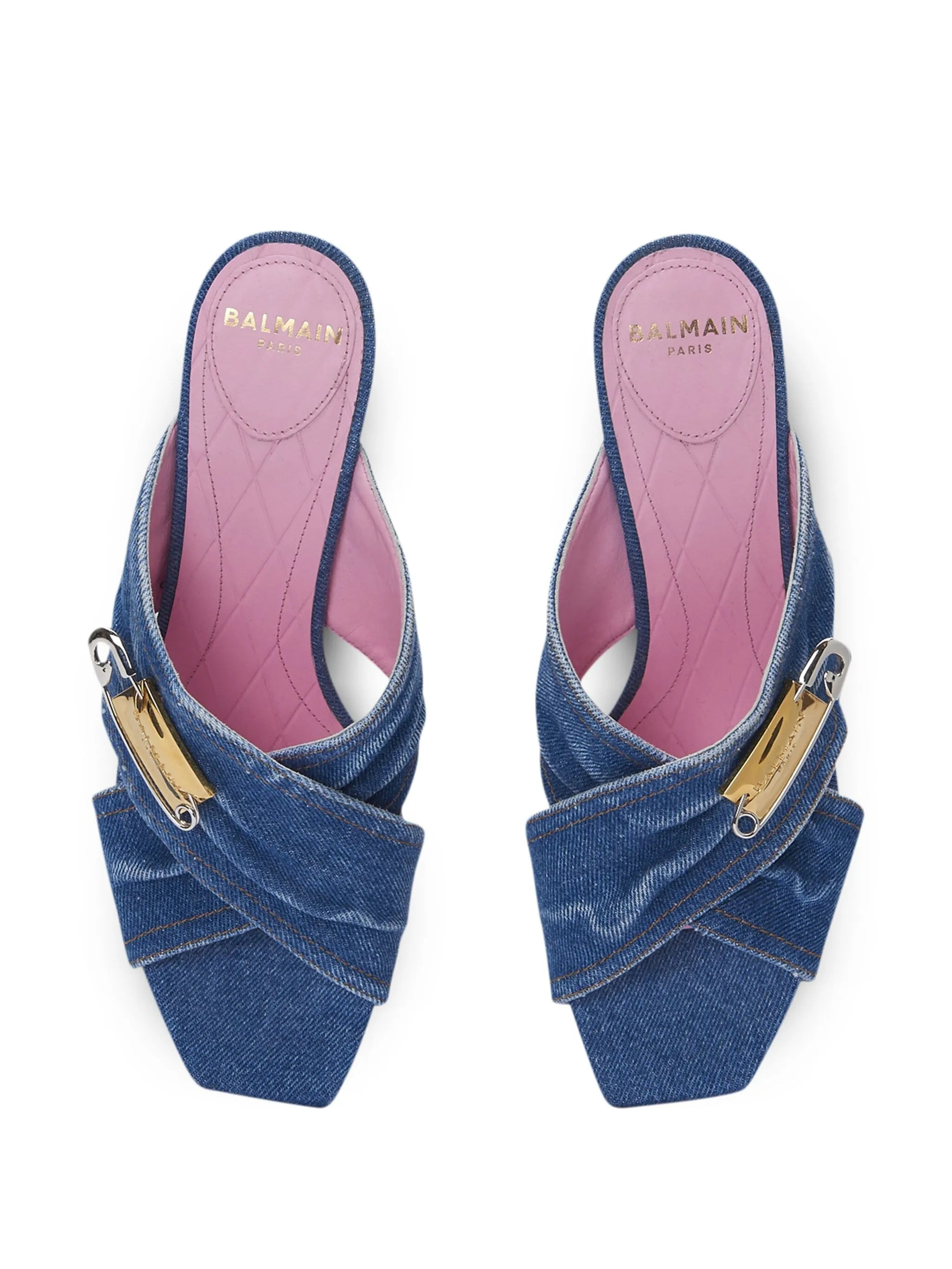 saftey-pin denim mules - 3