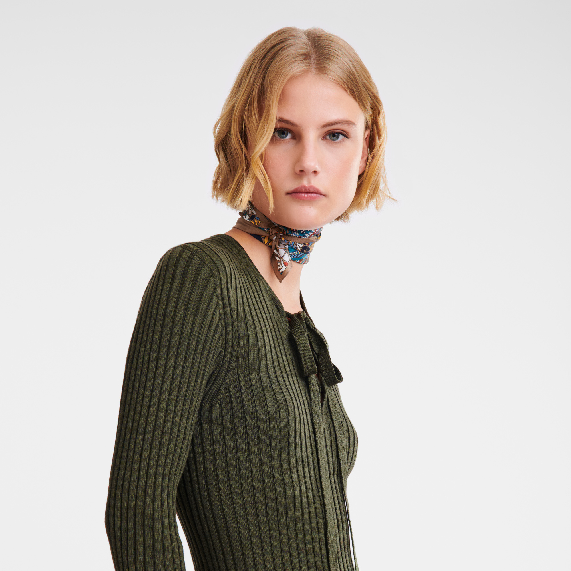 Fitted long dress Khaki - Knit - 4