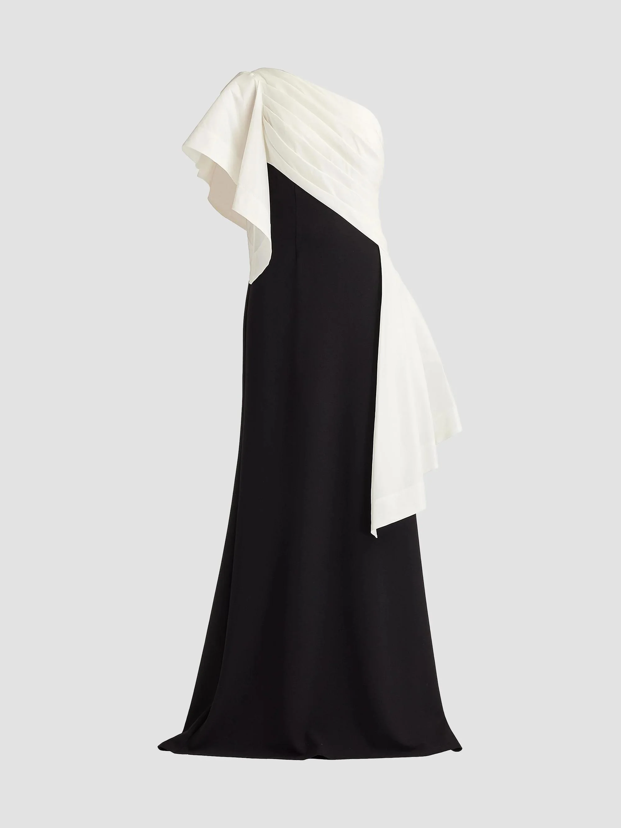 Women's Pleated Draped One-Shoulder Gown - White Black - 1