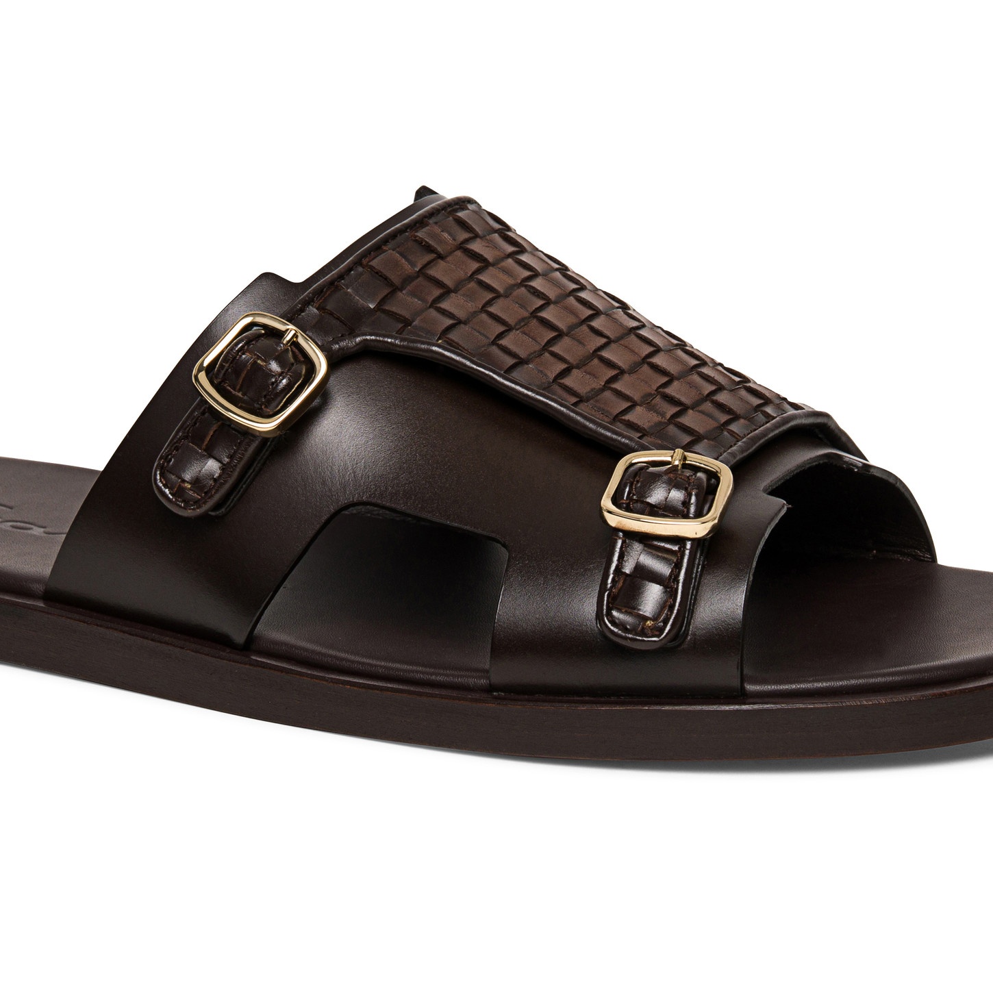 Men’s brown woven leather double-buckle sandal - 5