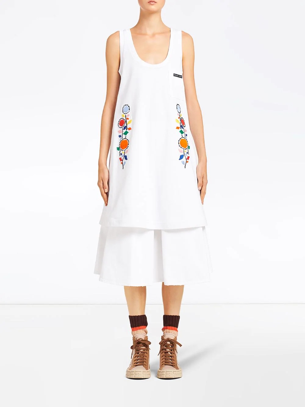 floral-embroidered mid-length dress - 2