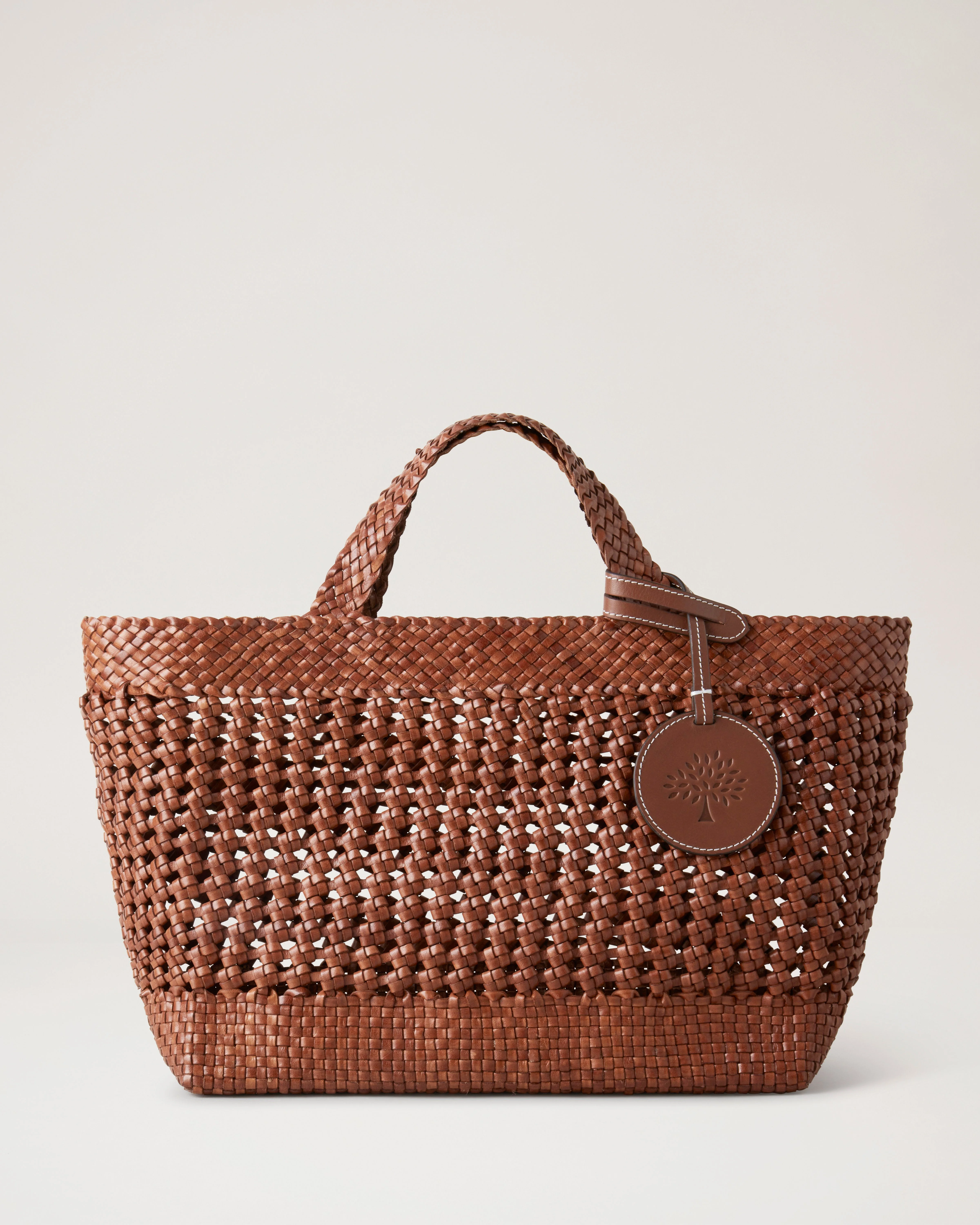 Small Woven Leather Tote Vintage Oak Bovine Leather - 1