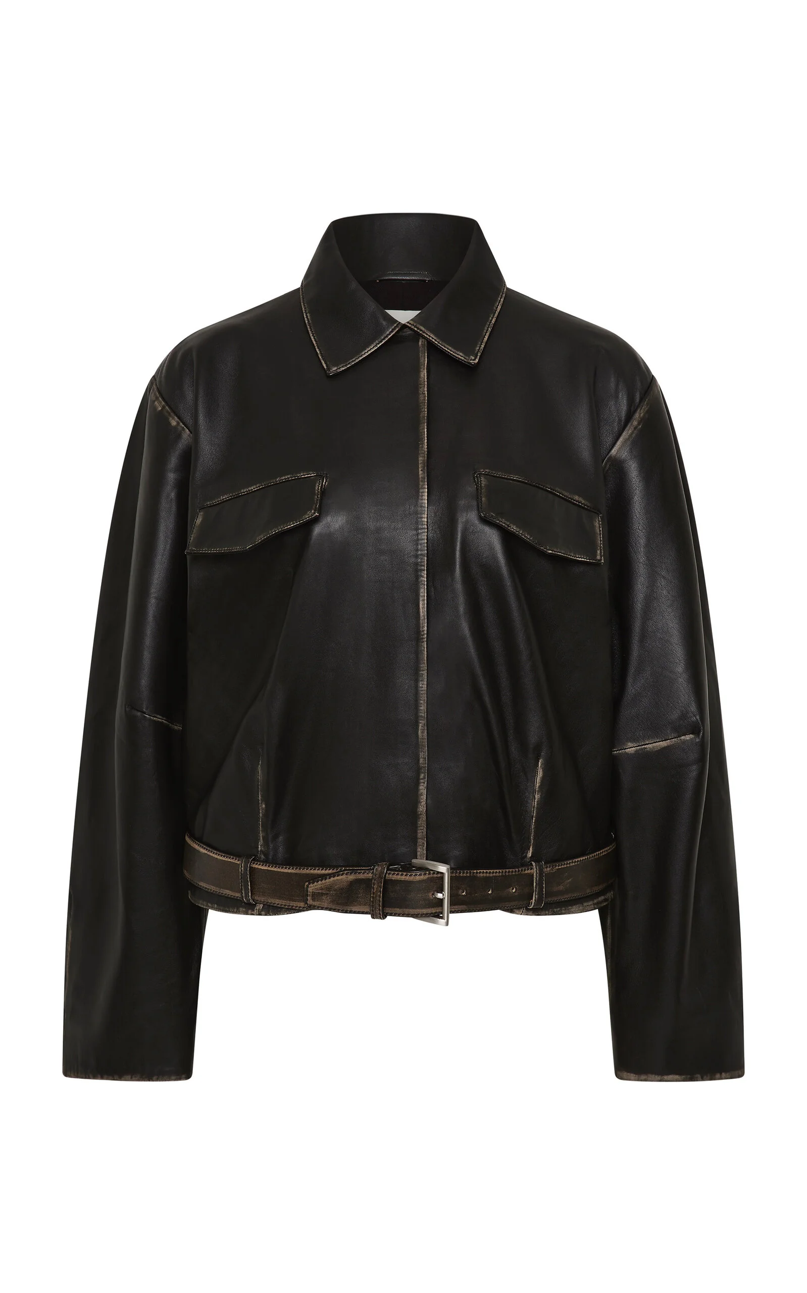 Belted Brushed-Leather Jacket black - 1