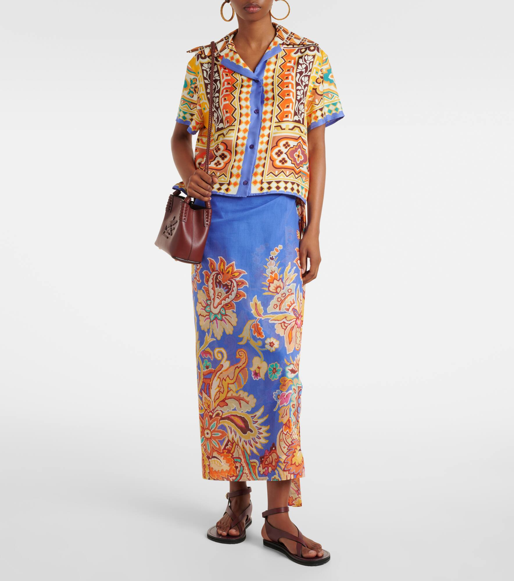 Printed cotton and silk wrap skirt - 2